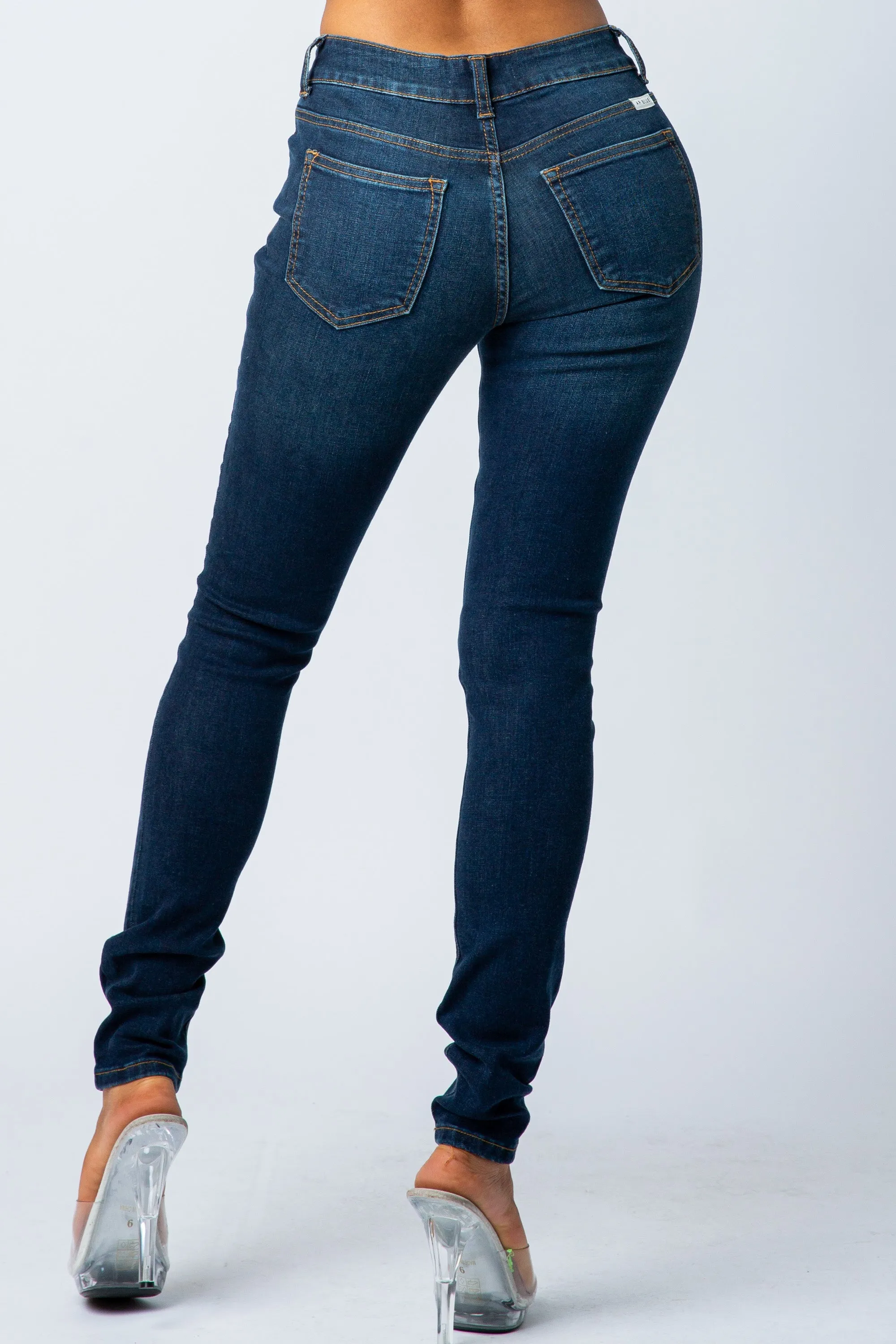 1052 Women's Mid Waisted Distressed Skinny Jeans