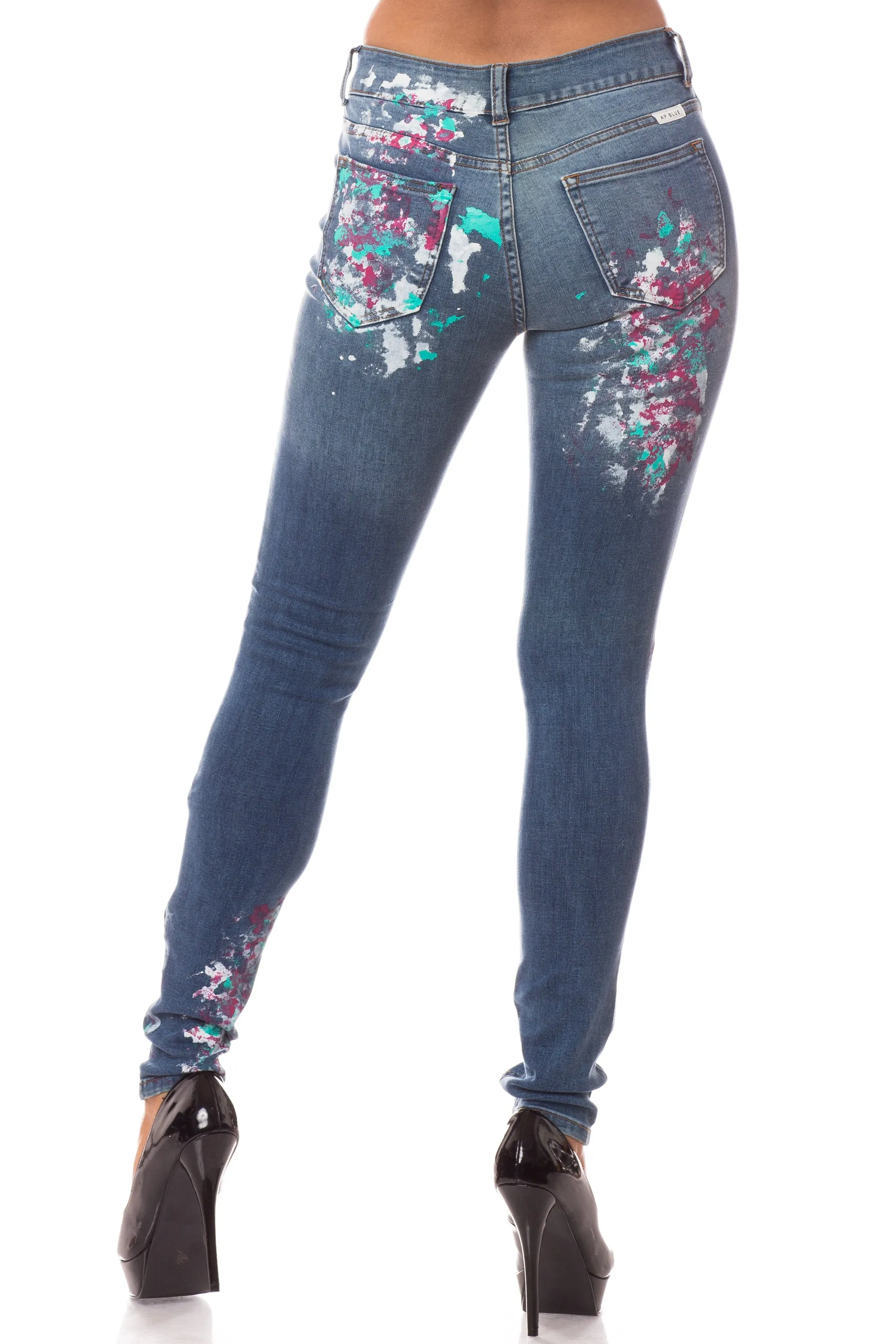 1052 Women's Mid Waisted Distressed Skinny Jeans