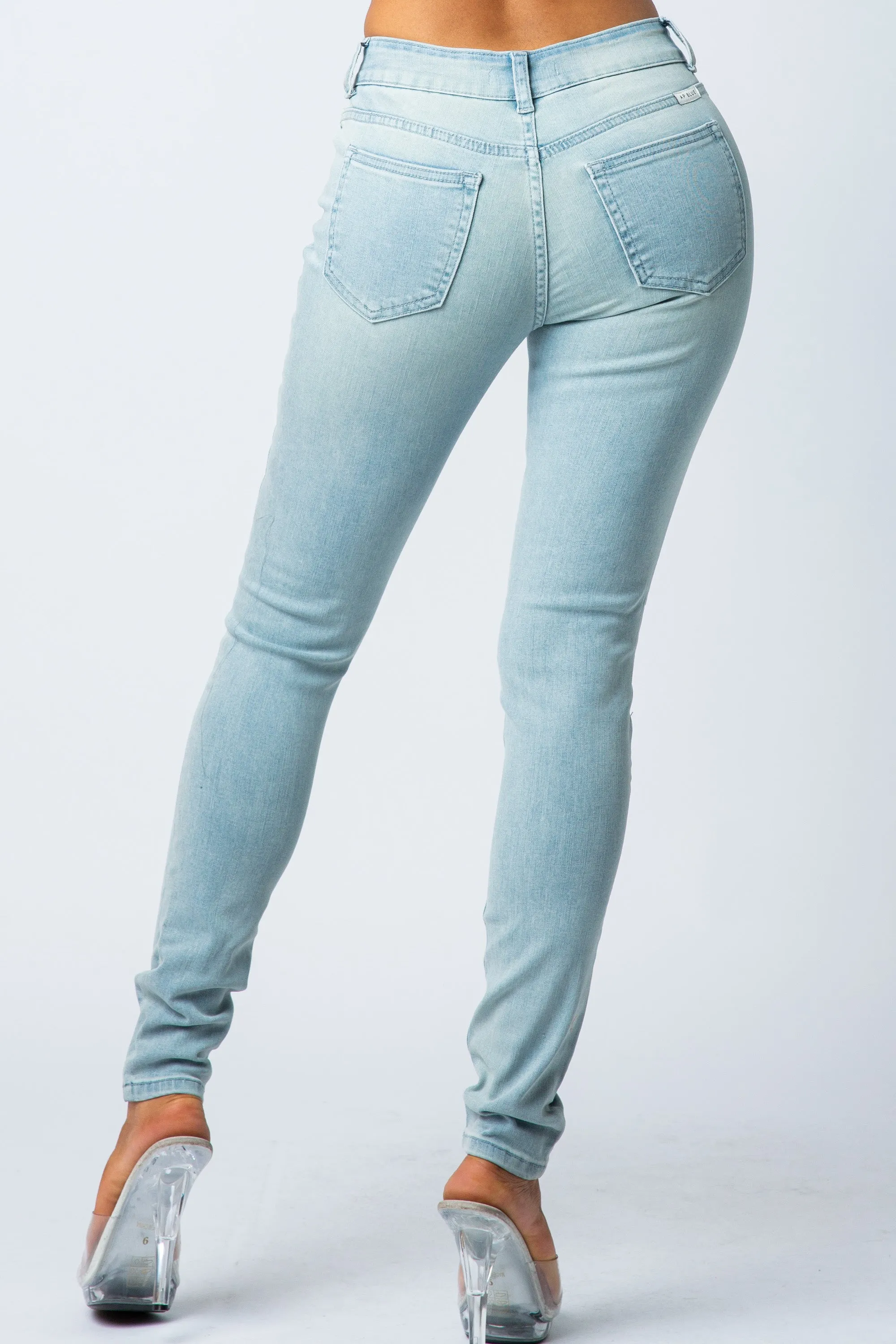 1052 Women's Mid Waisted Distressed Skinny Jeans