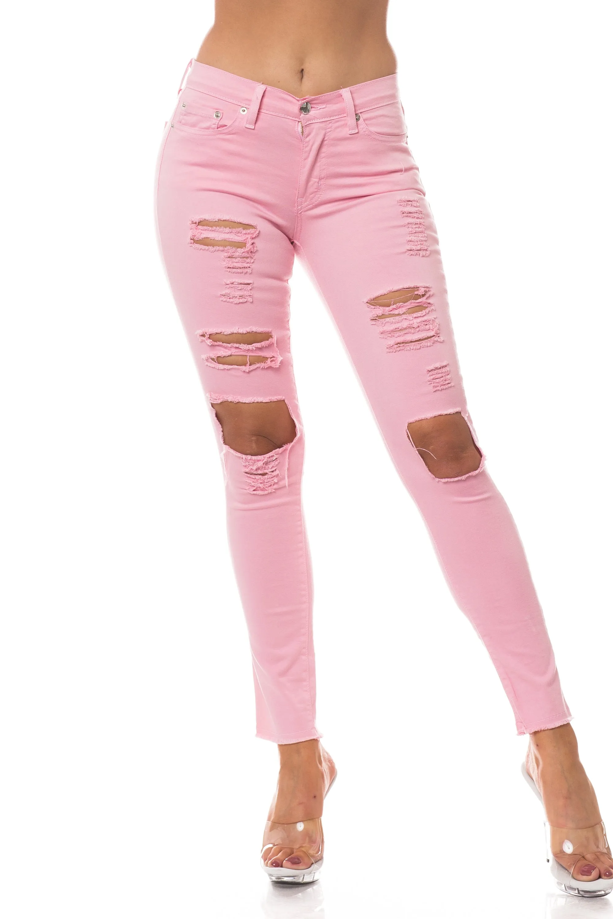 1079 Women's Mid Waisted Distressed Skinny Jeans