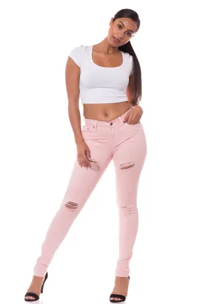 1240 Women's Mid Waisted Distressed Skinny Jeans