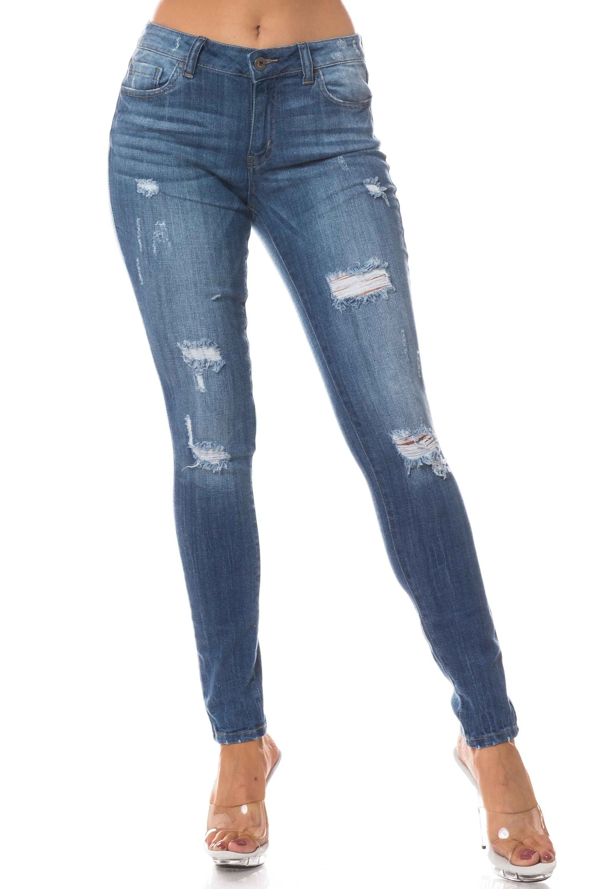 1256 Women's Mid Waisted Distressed Skinny Jeans