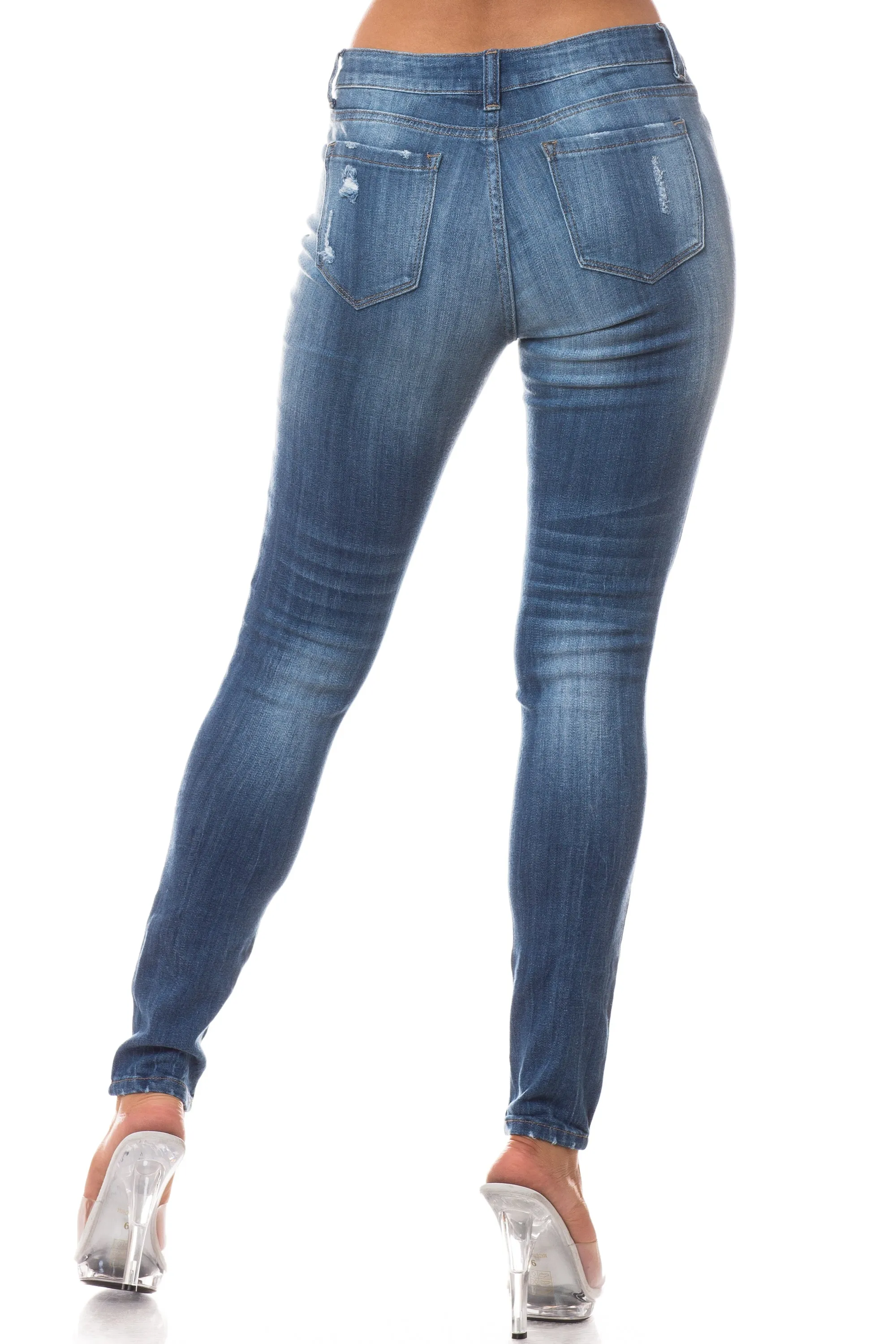 1256 Women's Mid Waisted Distressed Skinny Jeans