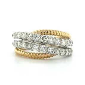 14K Two-Tone Gold Criss Cross Diamond Ring