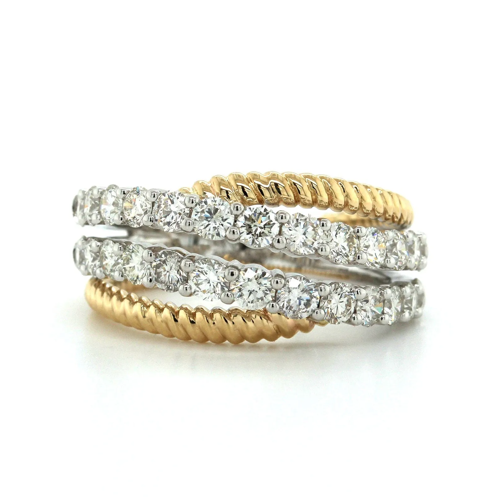 14K Two-Tone Gold Criss Cross Diamond Ring