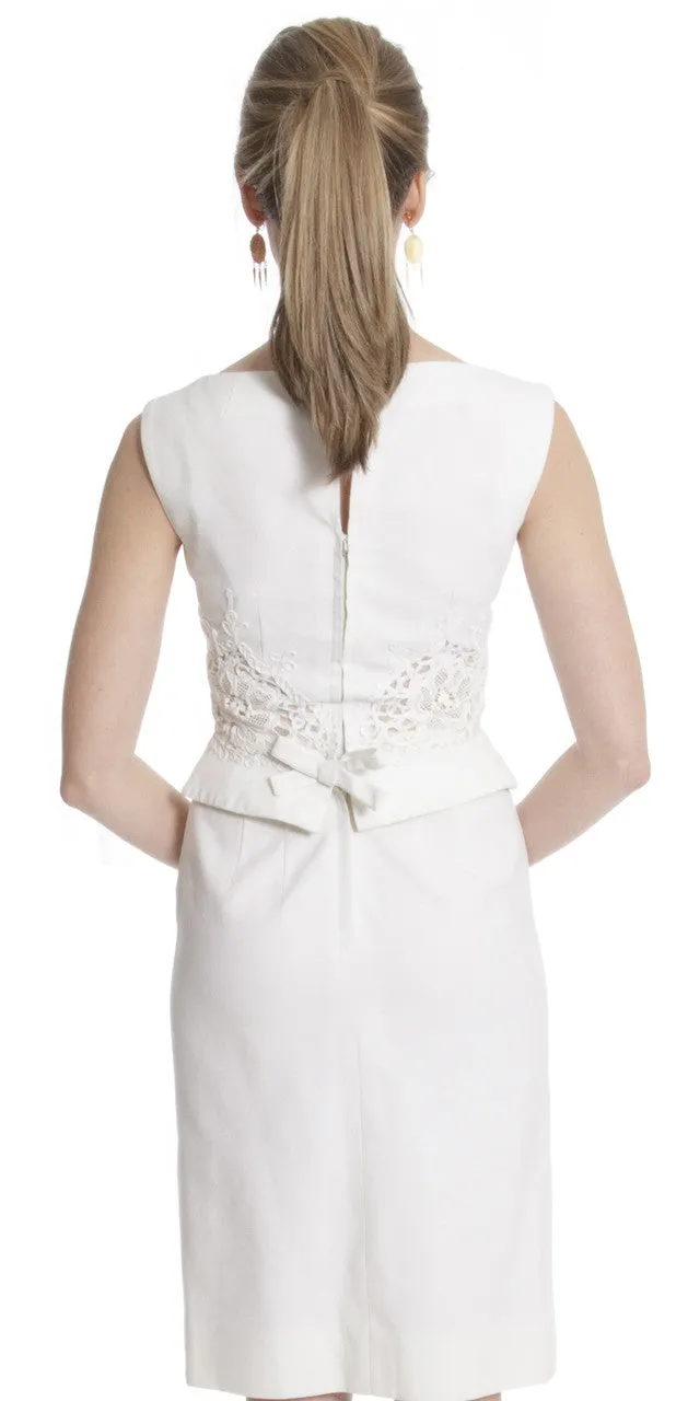 1960's Vintage Carlye White Pique Peplum & Lace 2 Piece Dress