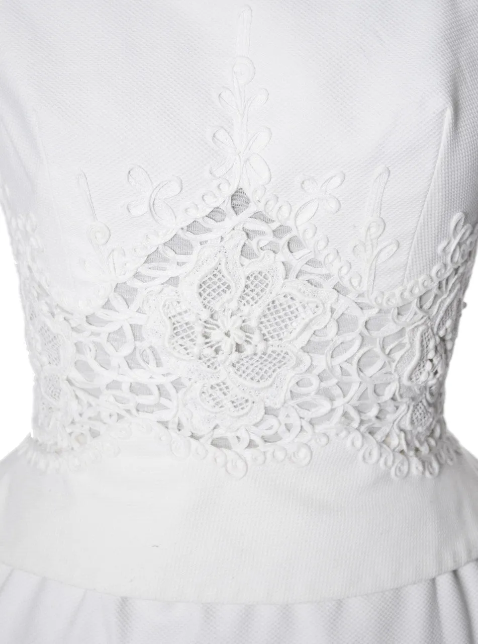 1960's Vintage Carlye White Pique Peplum & Lace 2 Piece Dress