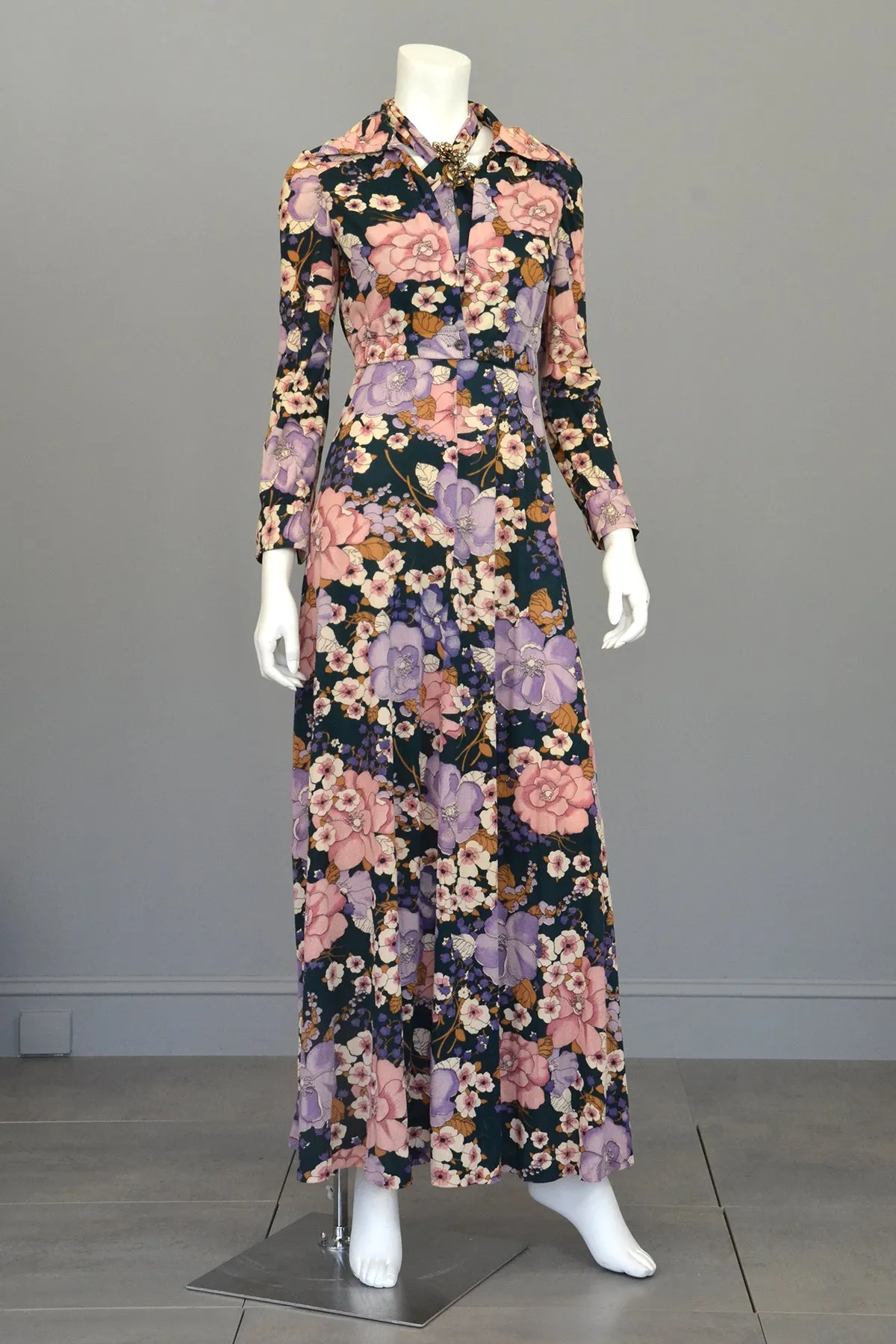 1970s Twisted Halter Keyhole Floral Print Maxi Dress   Matching Jacket