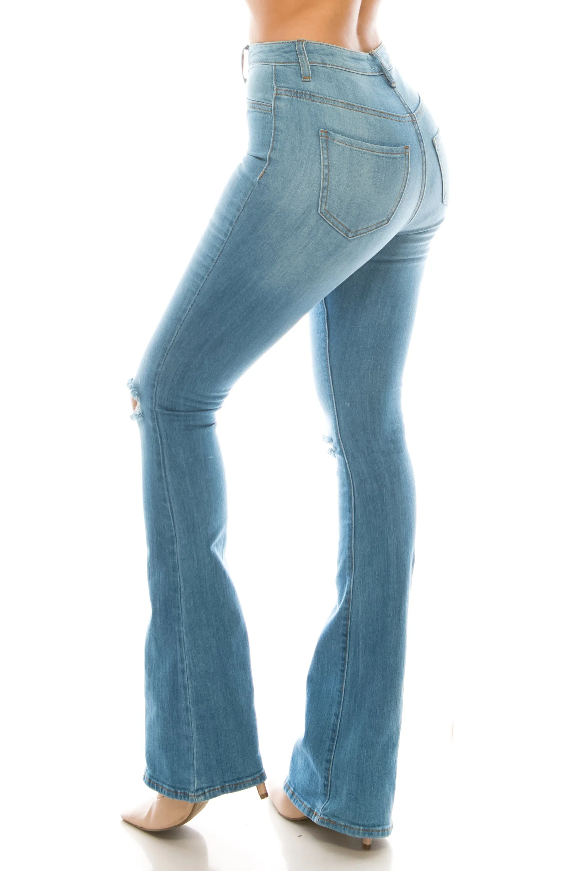 2033 Women's High Waisted Distressed Flare Jeans