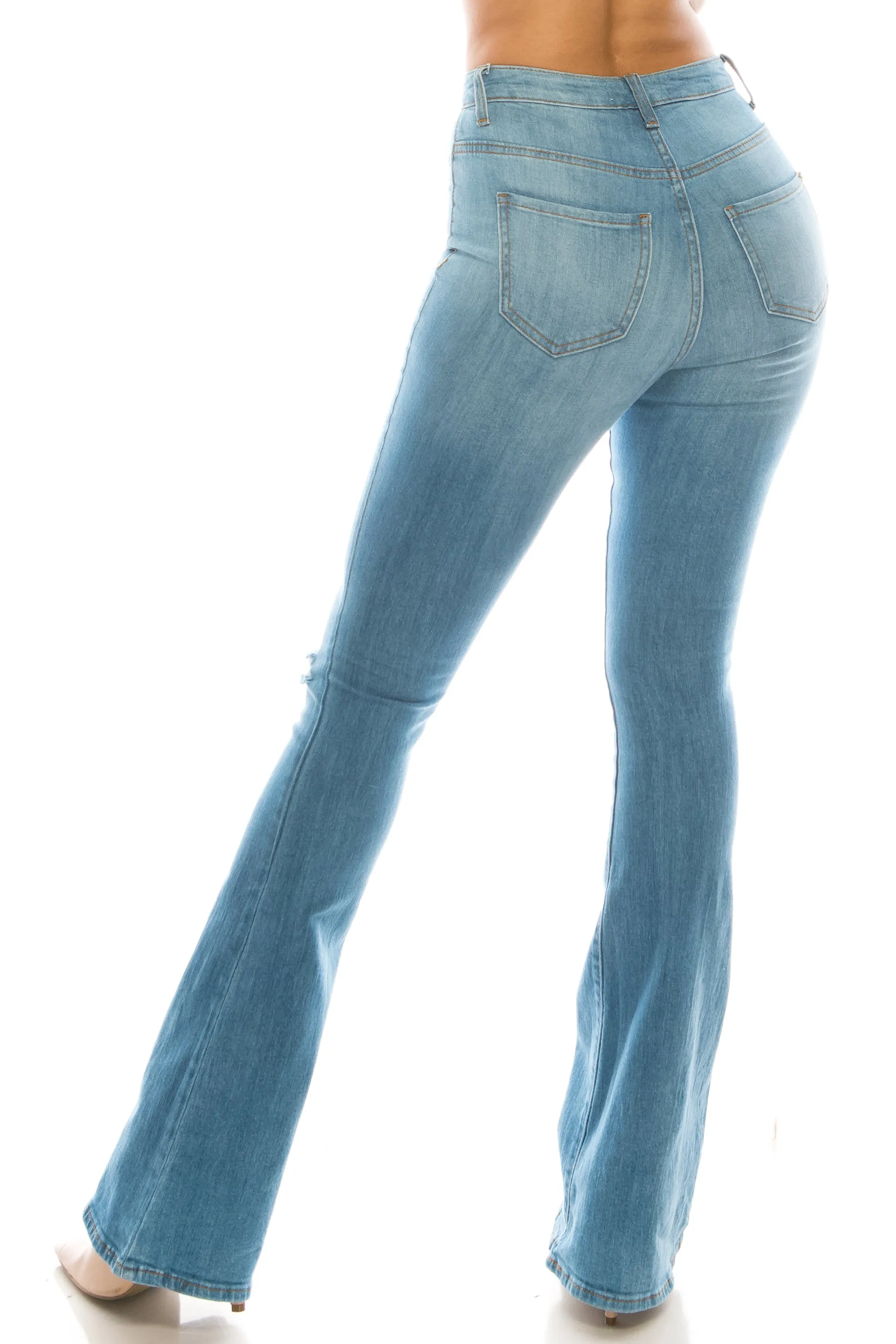 2033 Women's High Waisted Distressed Flare Jeans