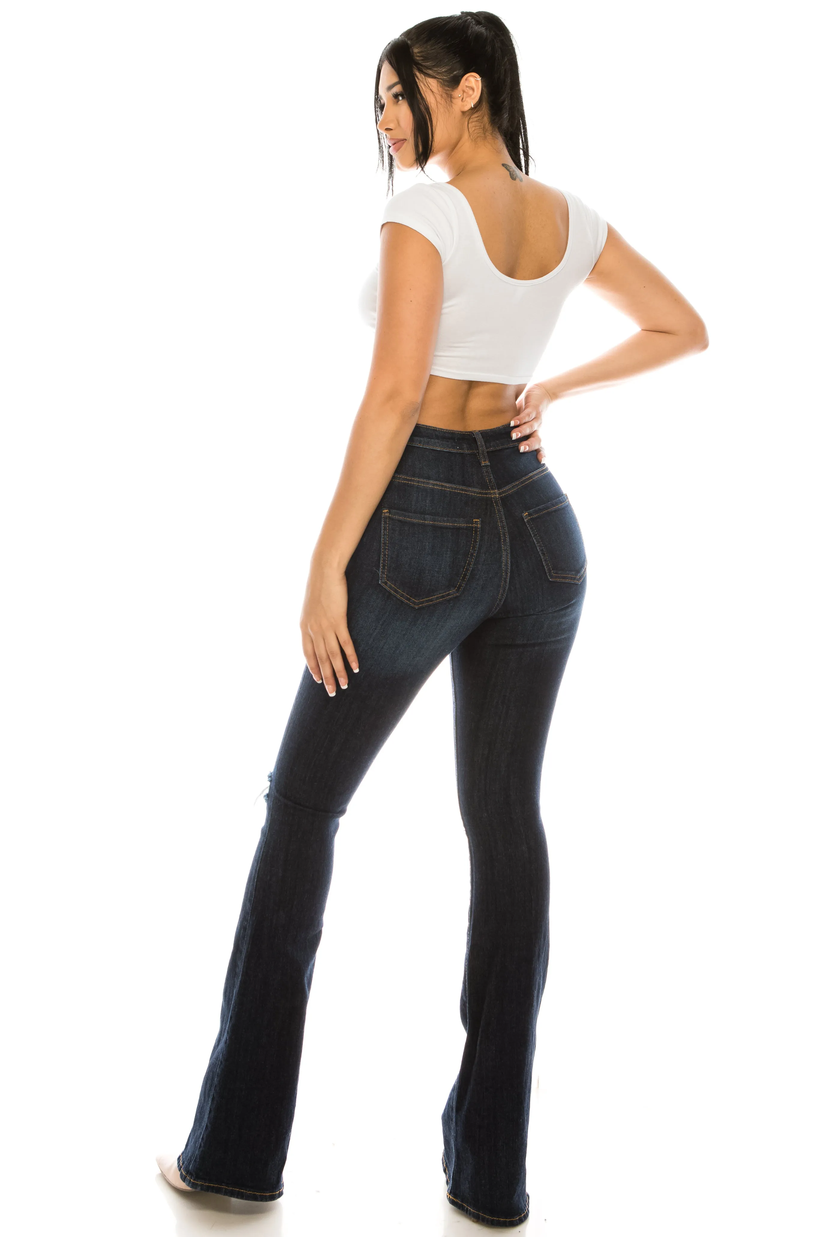 2033 Women's High Waisted Distressed Flare Jeans