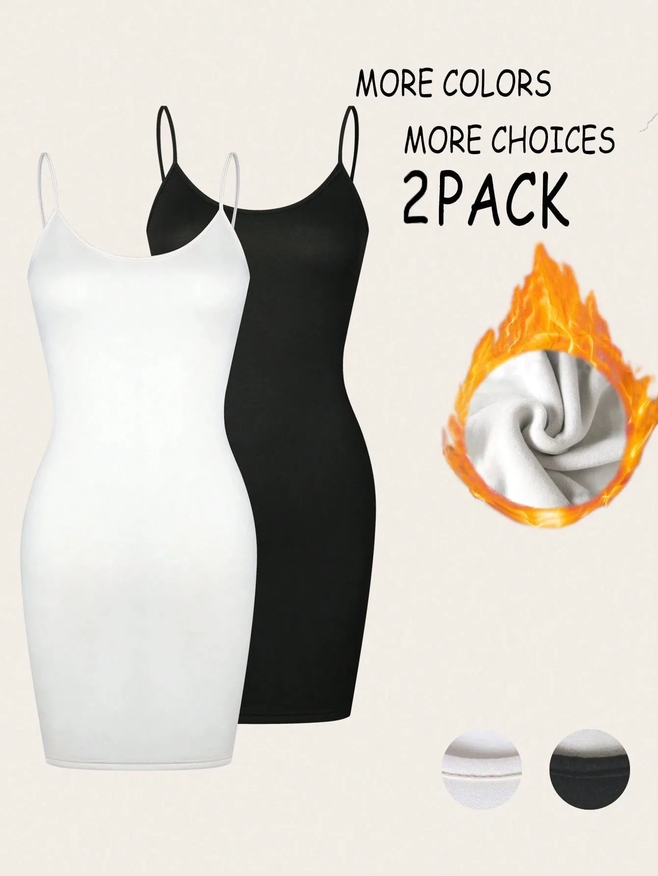 2pcs Set Solid Fleece Slip Dress & Bodycon Dress Combo