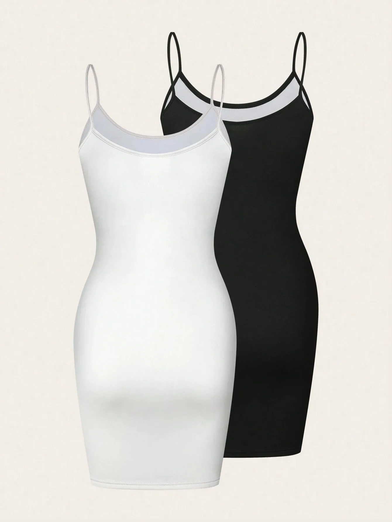 2pcs Set Solid Fleece Slip Dress & Bodycon Dress Combo