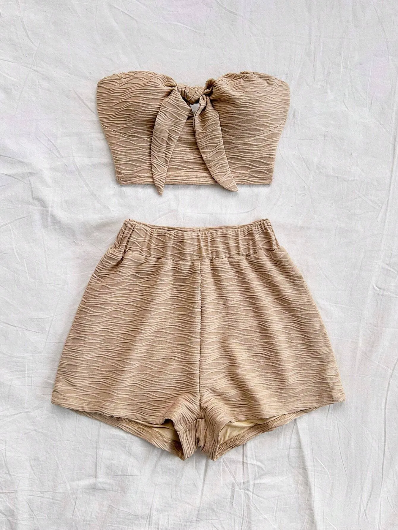 2pcs Sexy Backless Crop Top & High Waisted Shorts Set