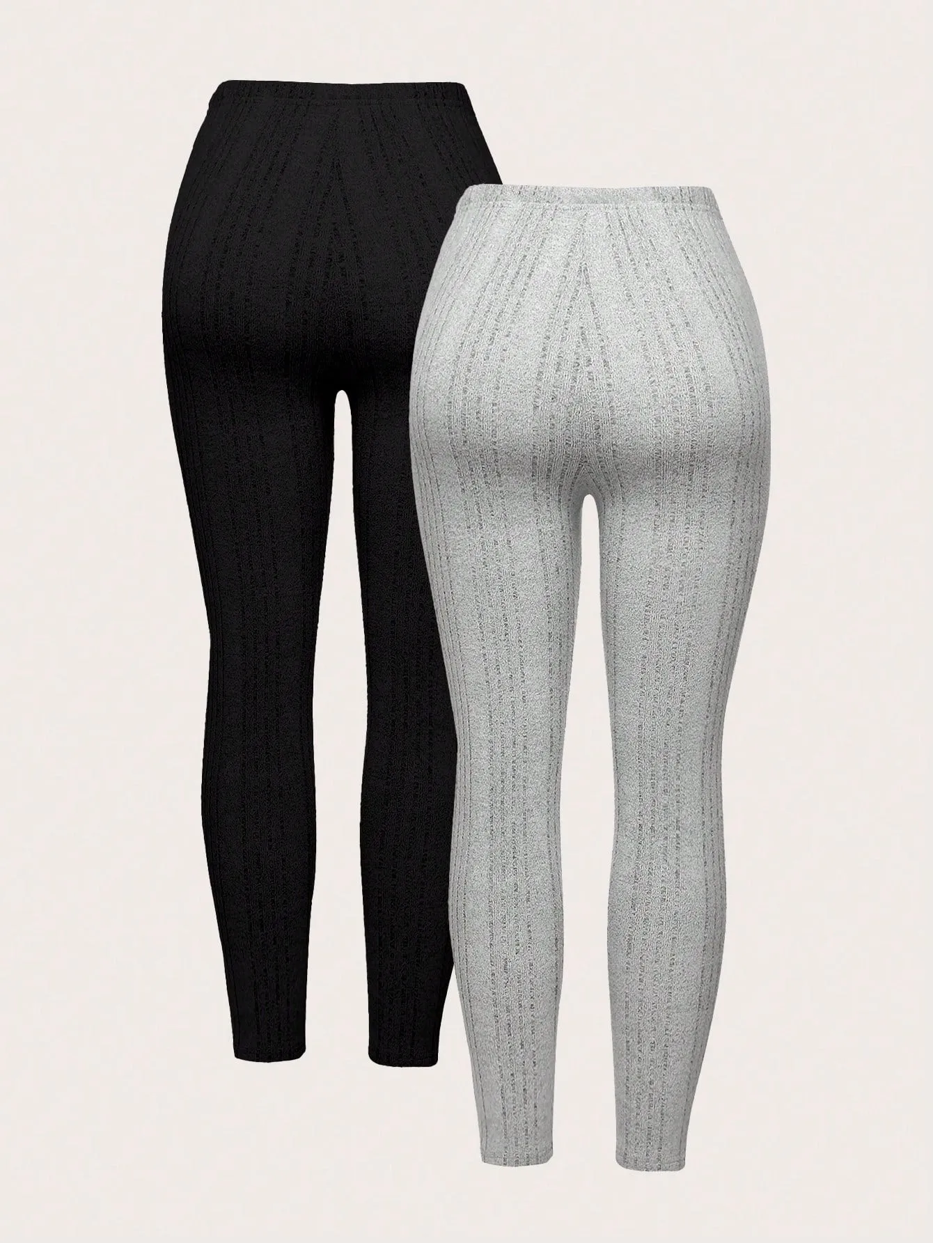 2pcs Solid Ribbed Knit Leggings