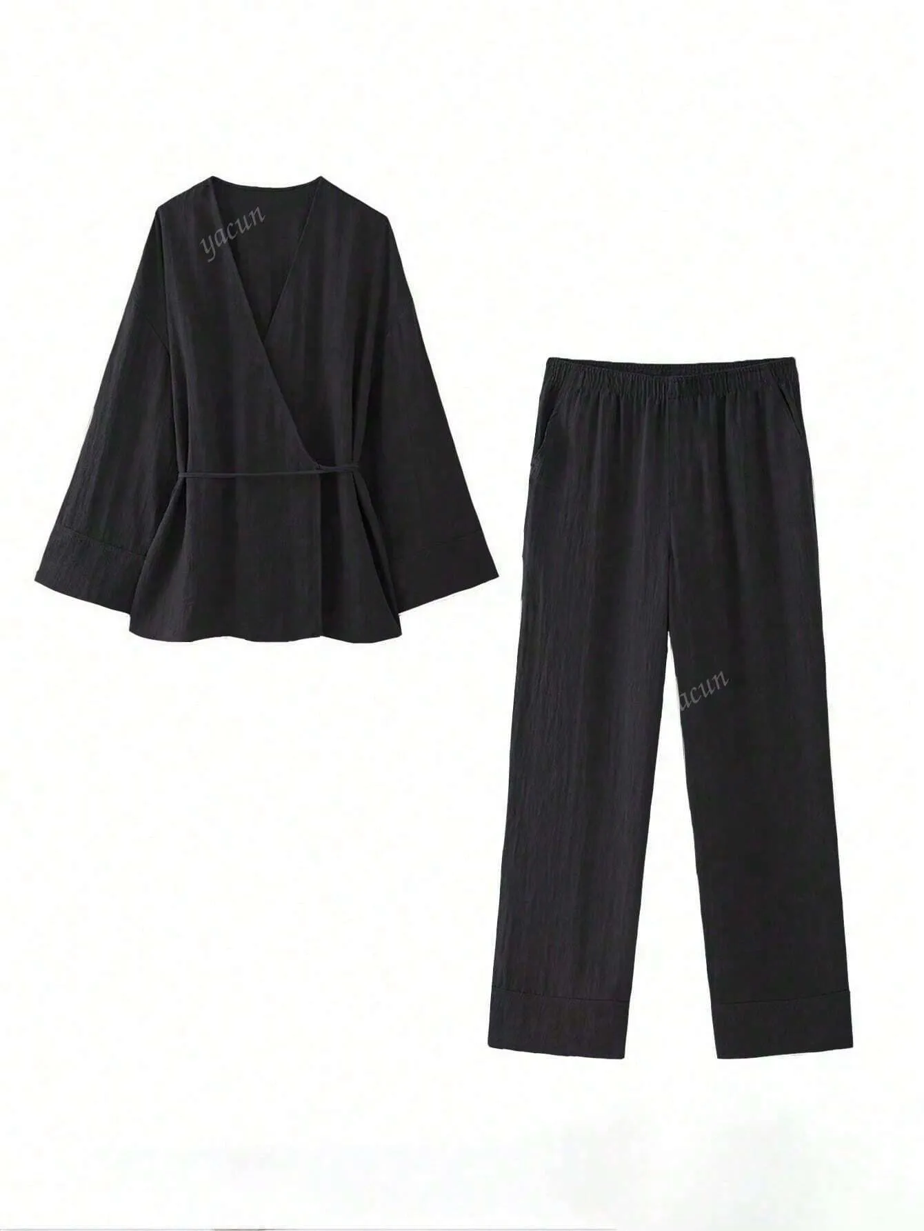 2pcs Women New Style Top And Straight Leg Pants Set