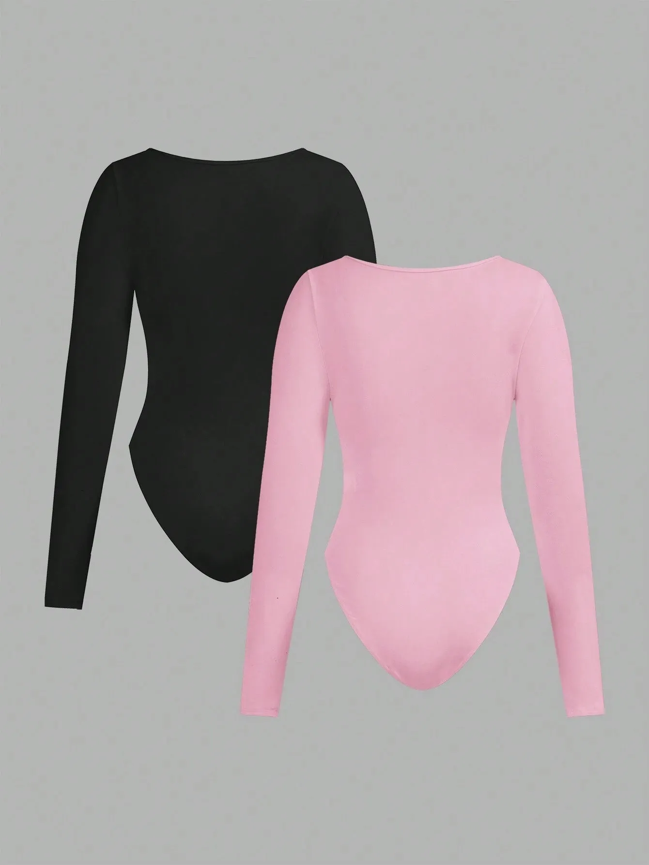 2pcs Women Square Neck Long Sleeve Bodysuit Sets