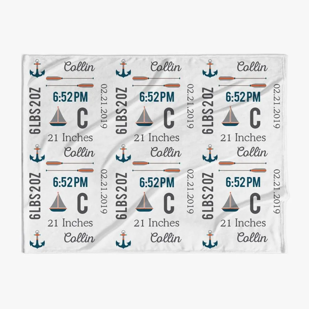 30 x 40 Sail Boats Personalized Name Baby Blanket