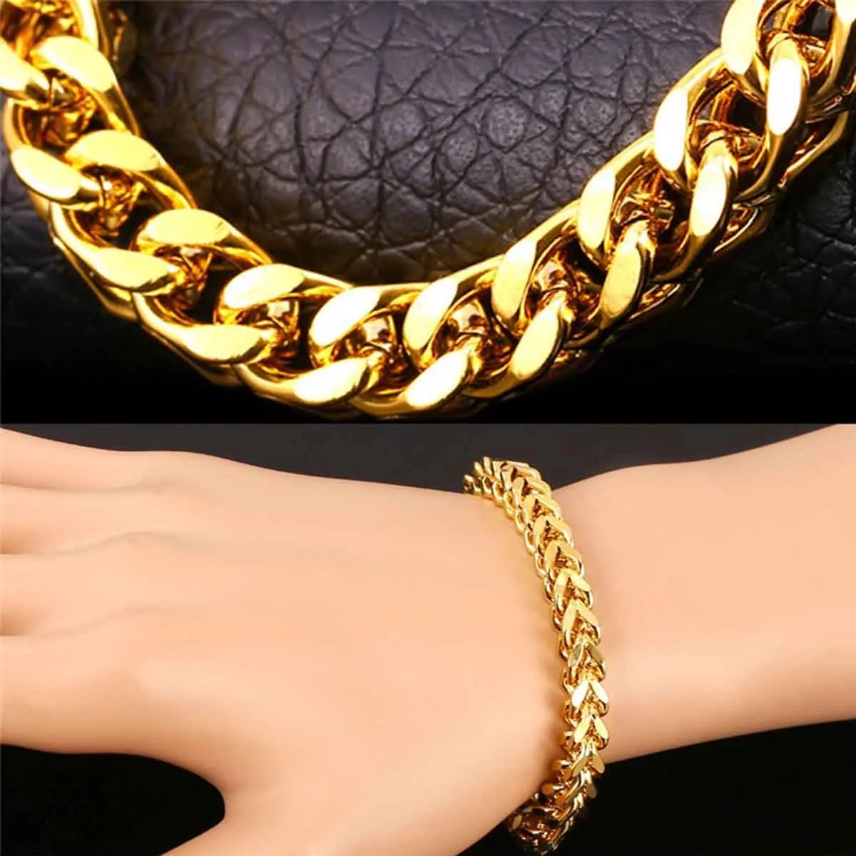 316L Stainless Steel 18K Gold Plated Wheat Design Bracelet For Men