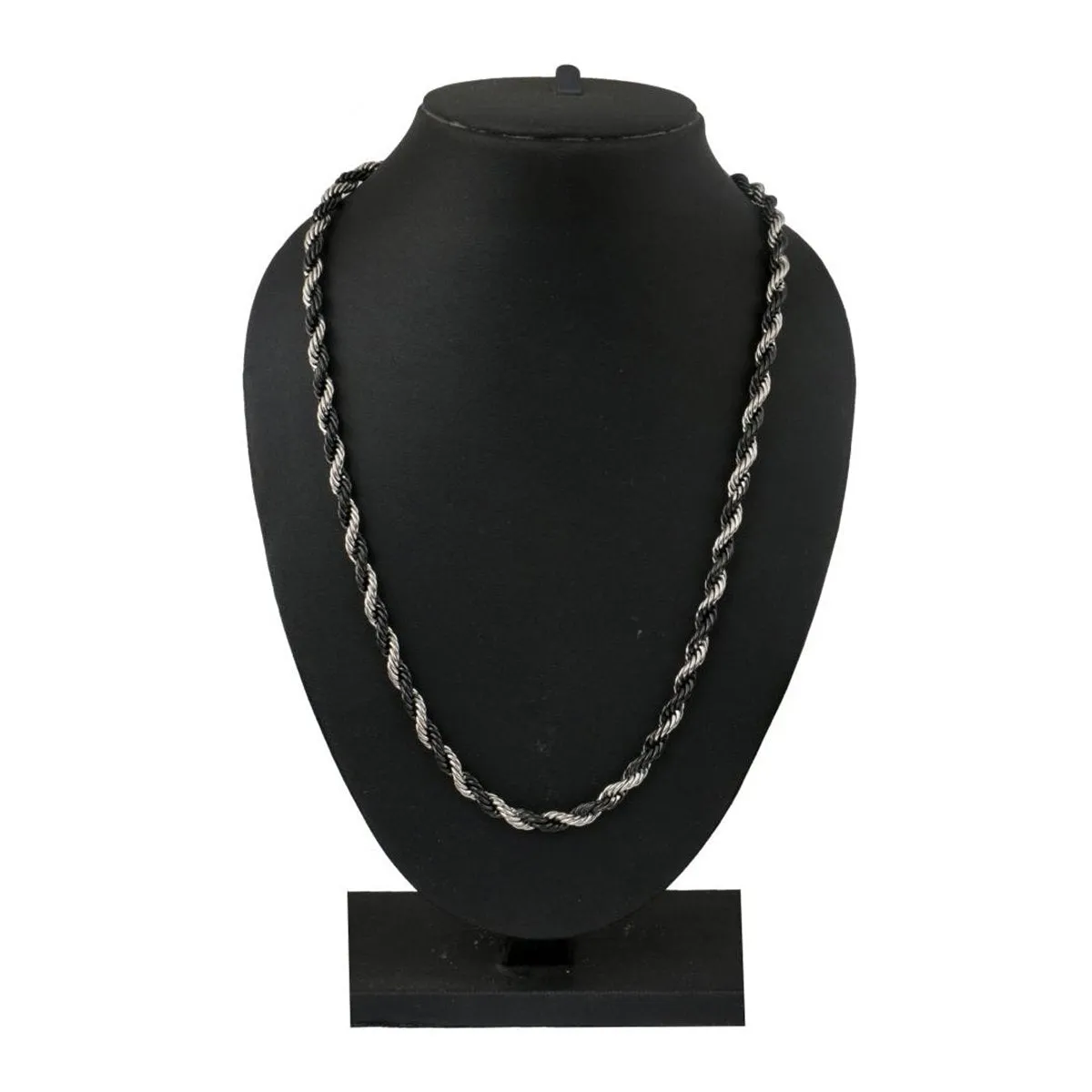 316L Stainless Steel Black Silver Rope Chain For Men 21"