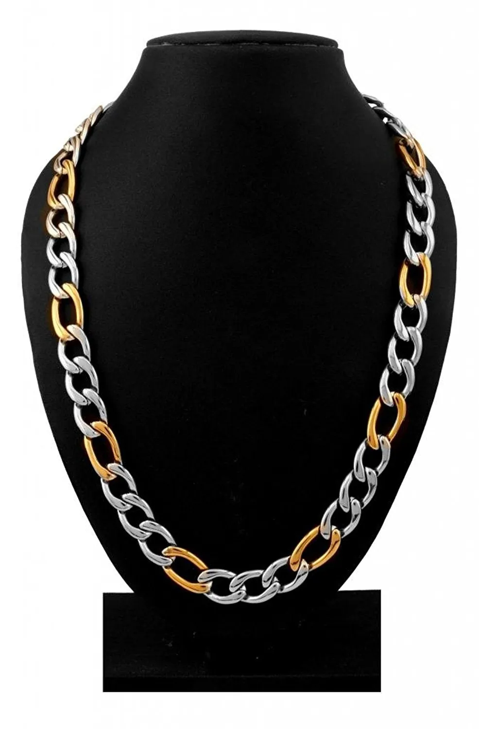 316L Stainless Steel Silver Gold Solid Figaro Curb Chain For Men 23.5"