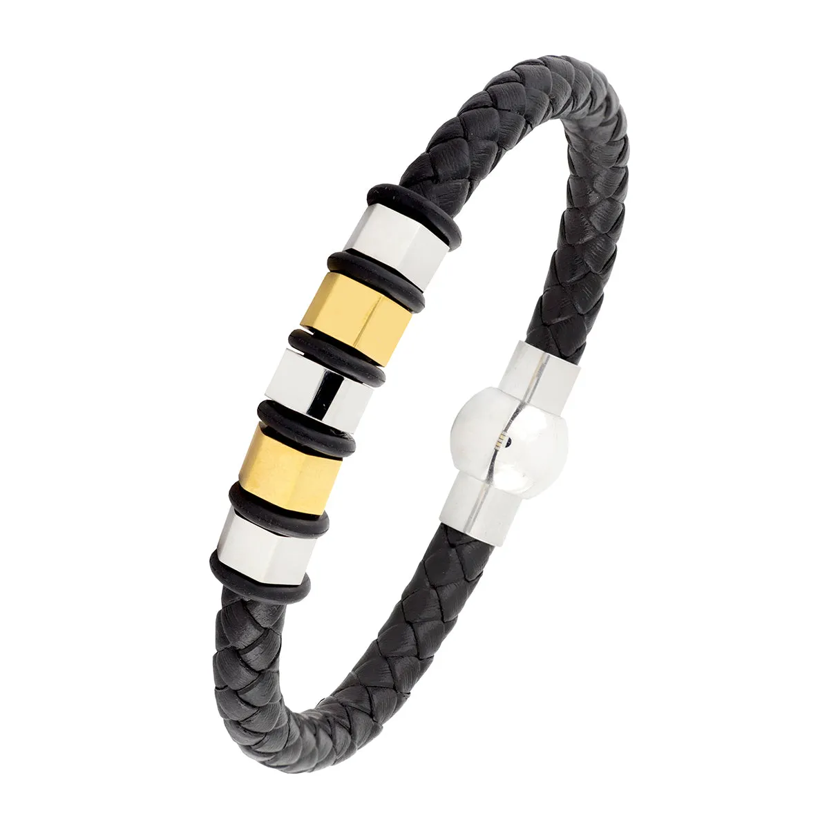 3D Braided Leather 316L Stainless Steel Wrist Band Bracelet Men