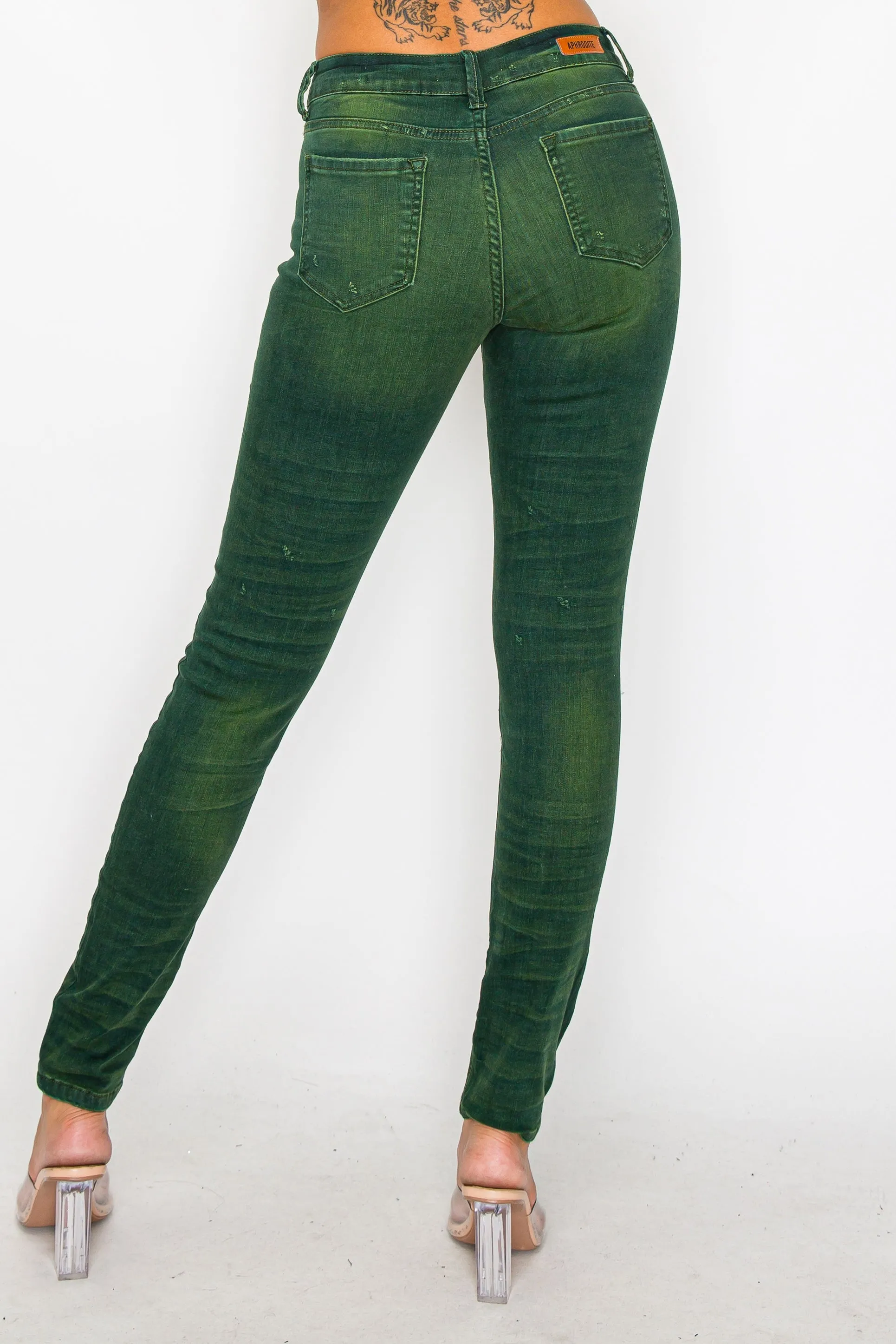 40601 Women's Mid Waisted Distressed Washed Skinny Jeans