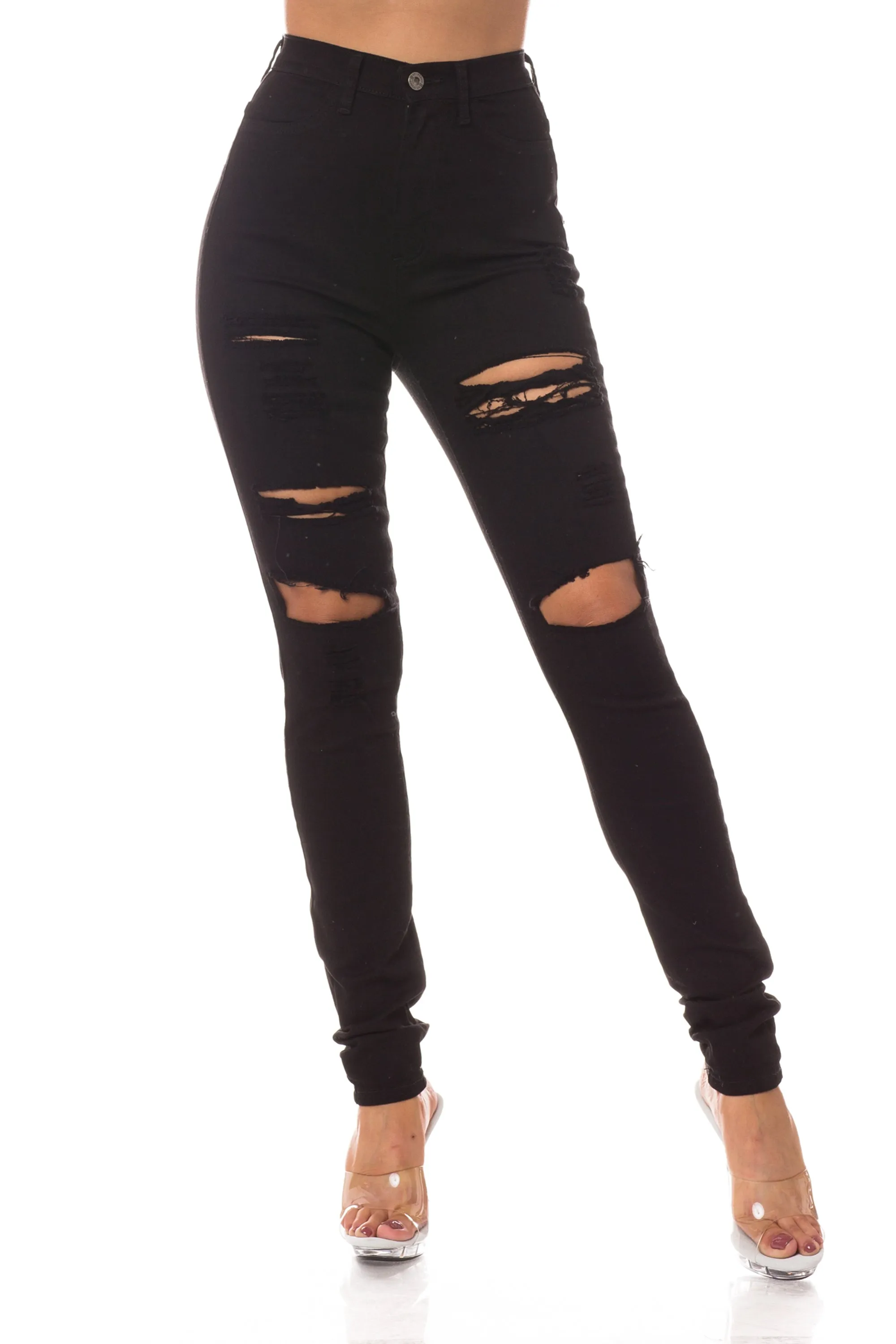 4130 Women's High Waisted Distressed Skinny Jeans