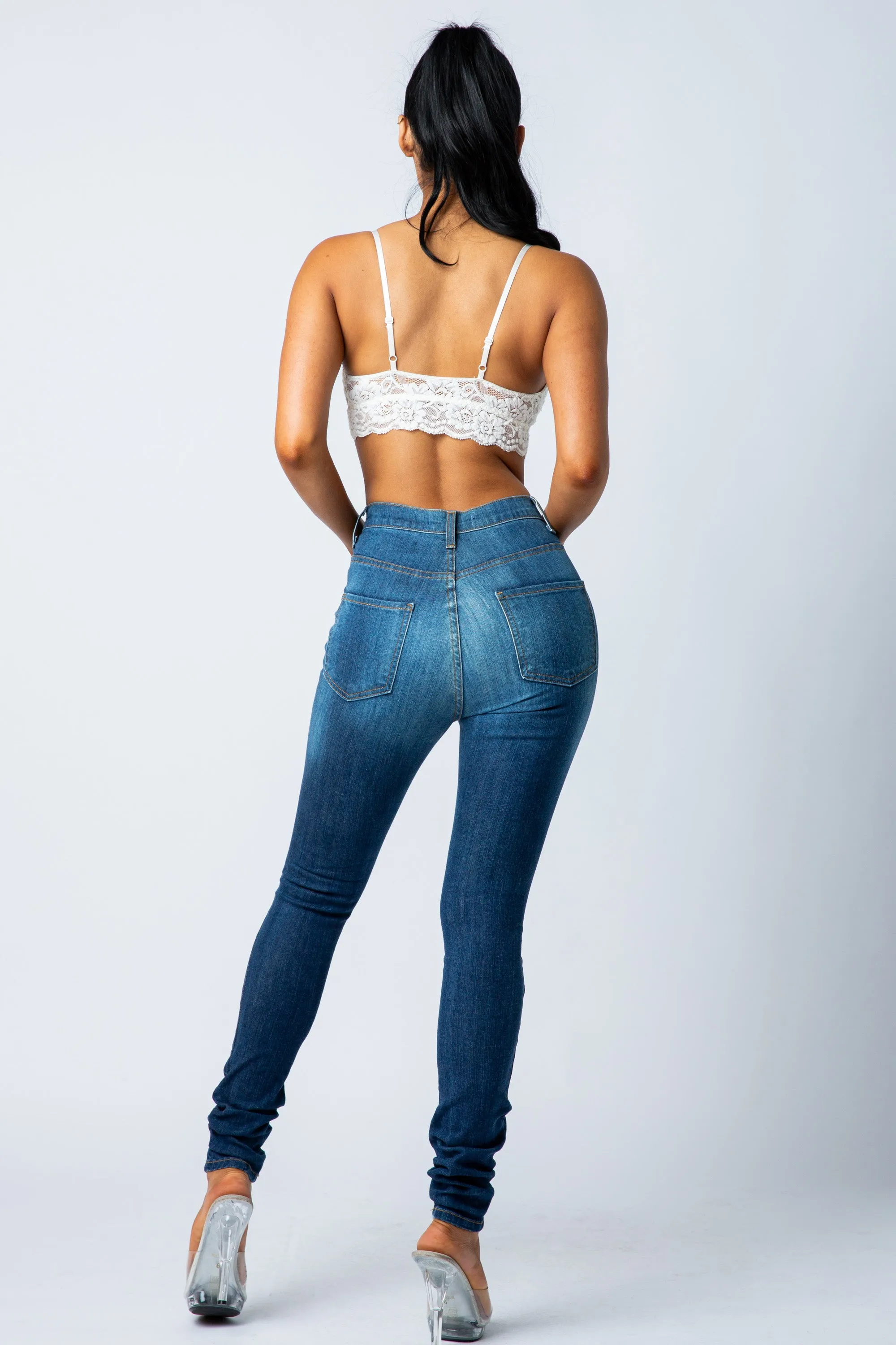 4188 Women's High Waisted Distressed Skinny Jeans