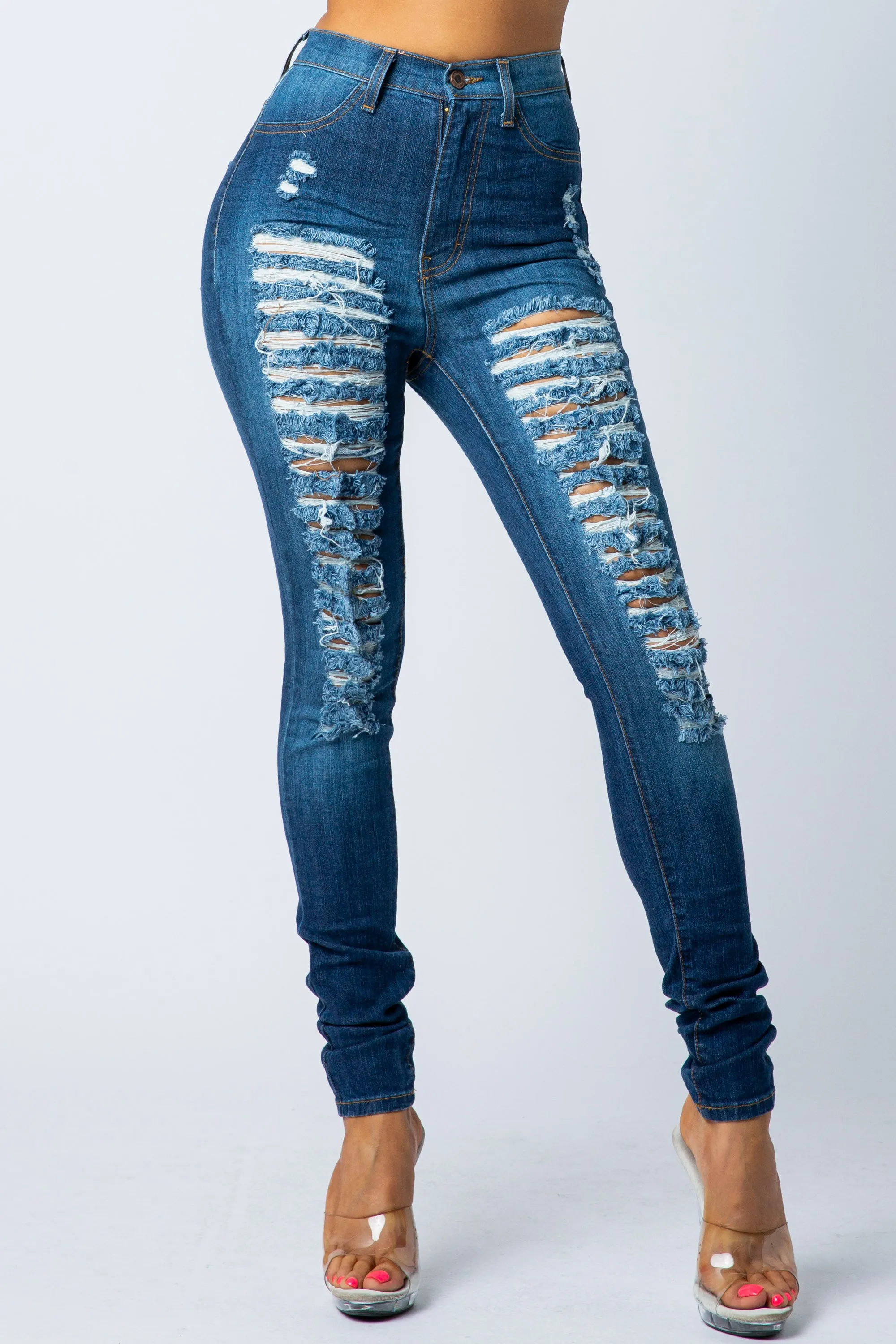 4188 Women's High Waisted Distressed Skinny Jeans