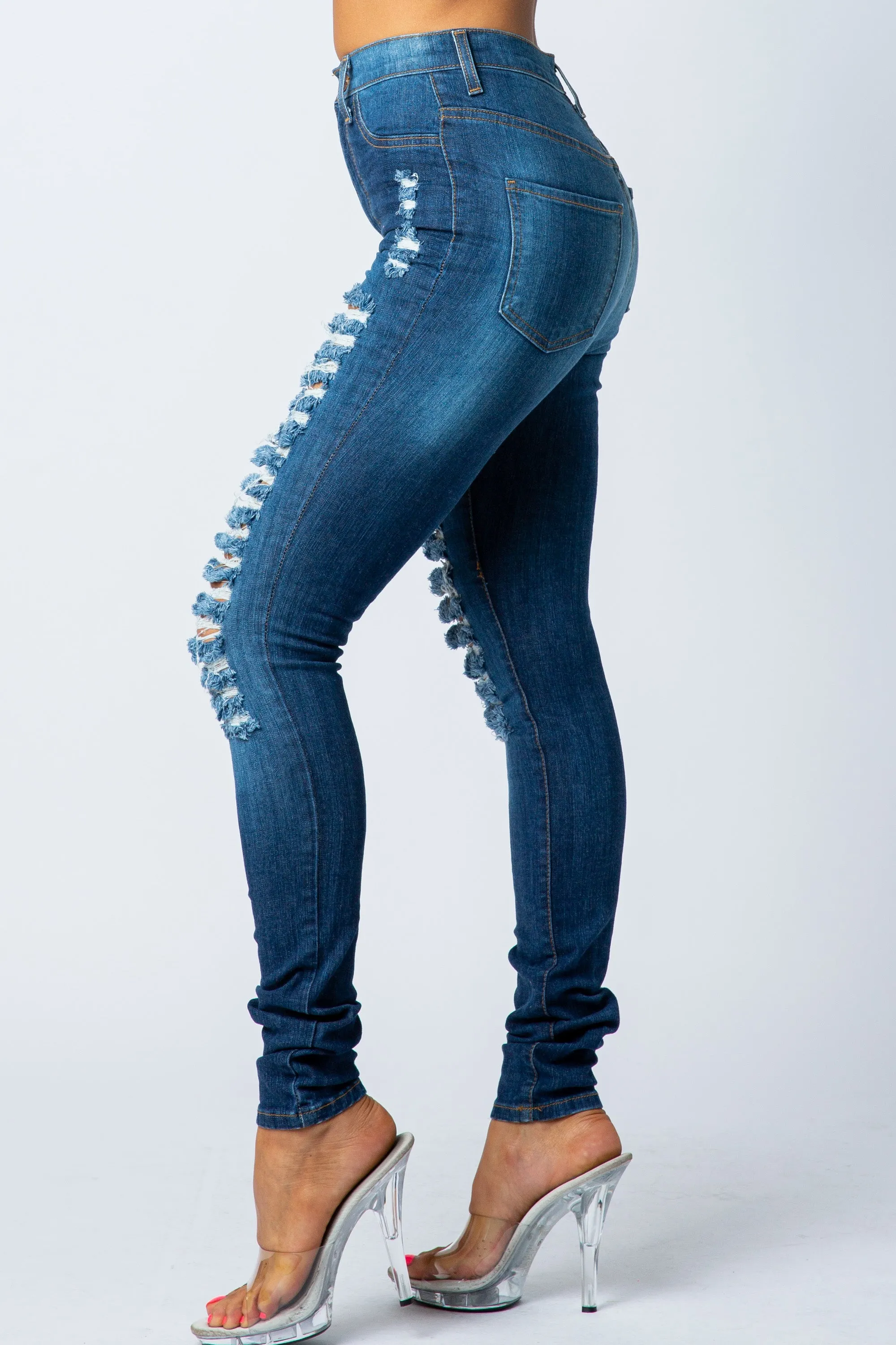 4188 Women's High Waisted Distressed Skinny Jeans