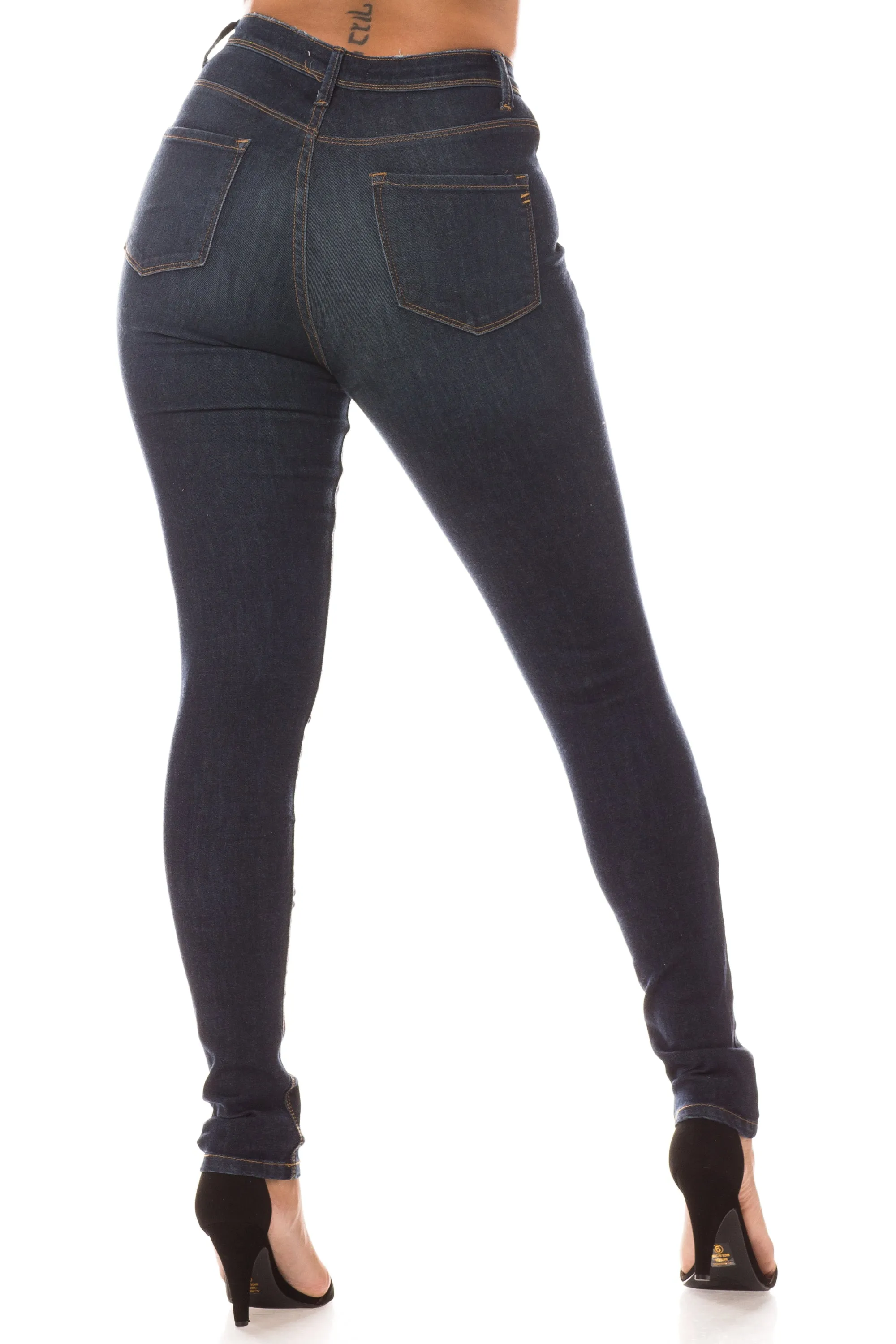 4275 Women's Super High Waisted Distressed Skinny Jeans with Cut Outs