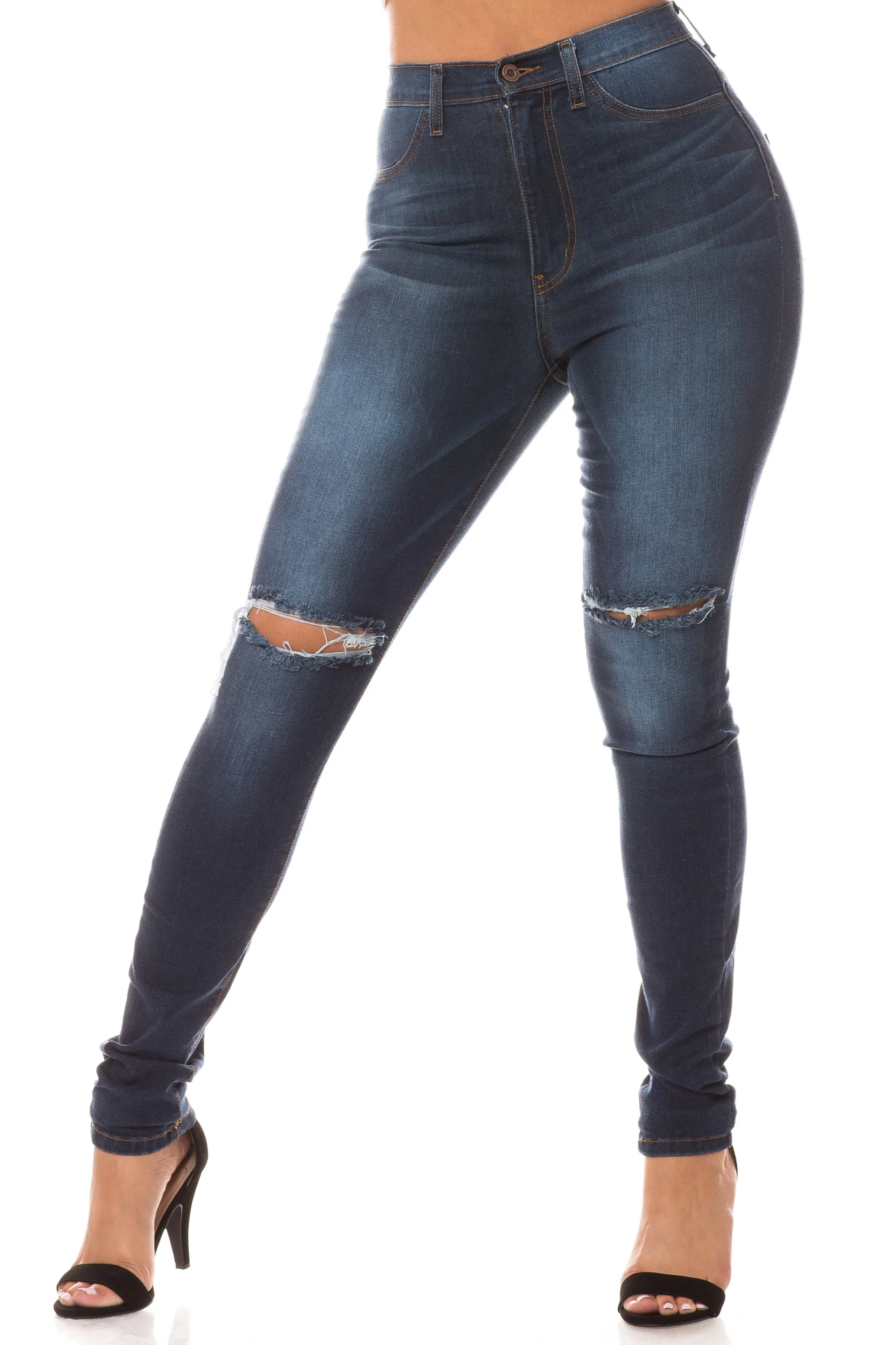 4294 Women's High Waisted Distressed Skinny Jeans