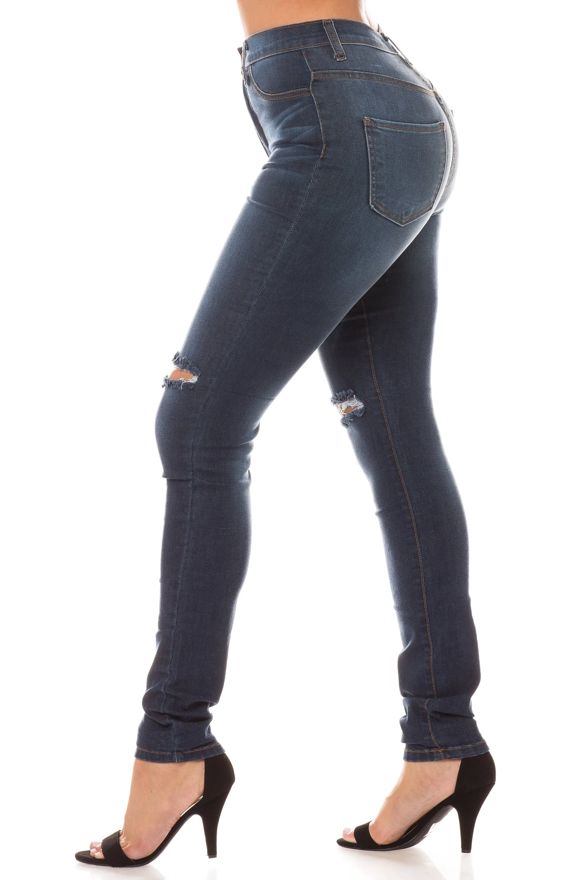 4294 Women's High Waisted Distressed Skinny Jeans