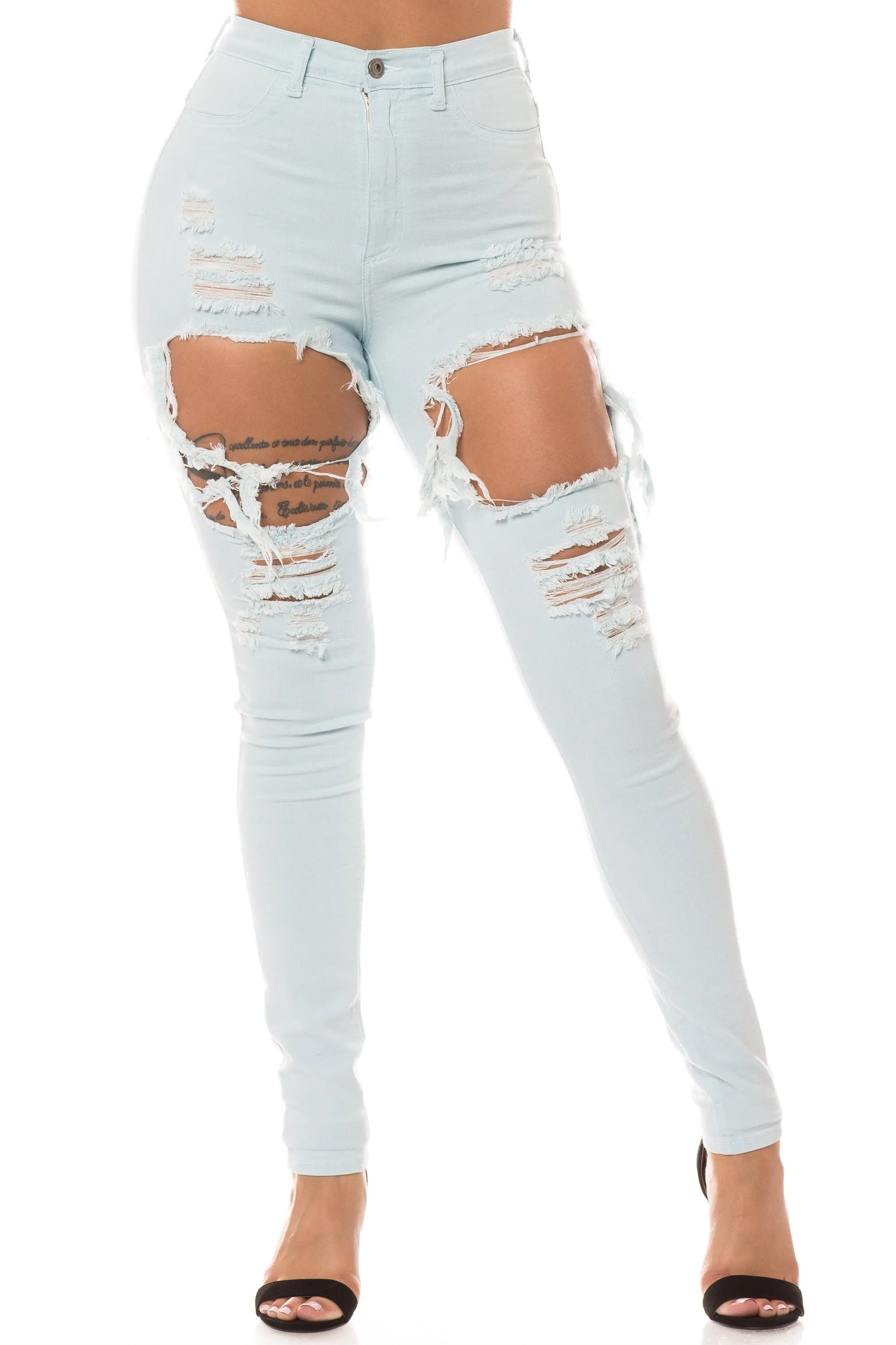 4303 Women's High Waisted Distressed Skinny Jeans with Cut Outs