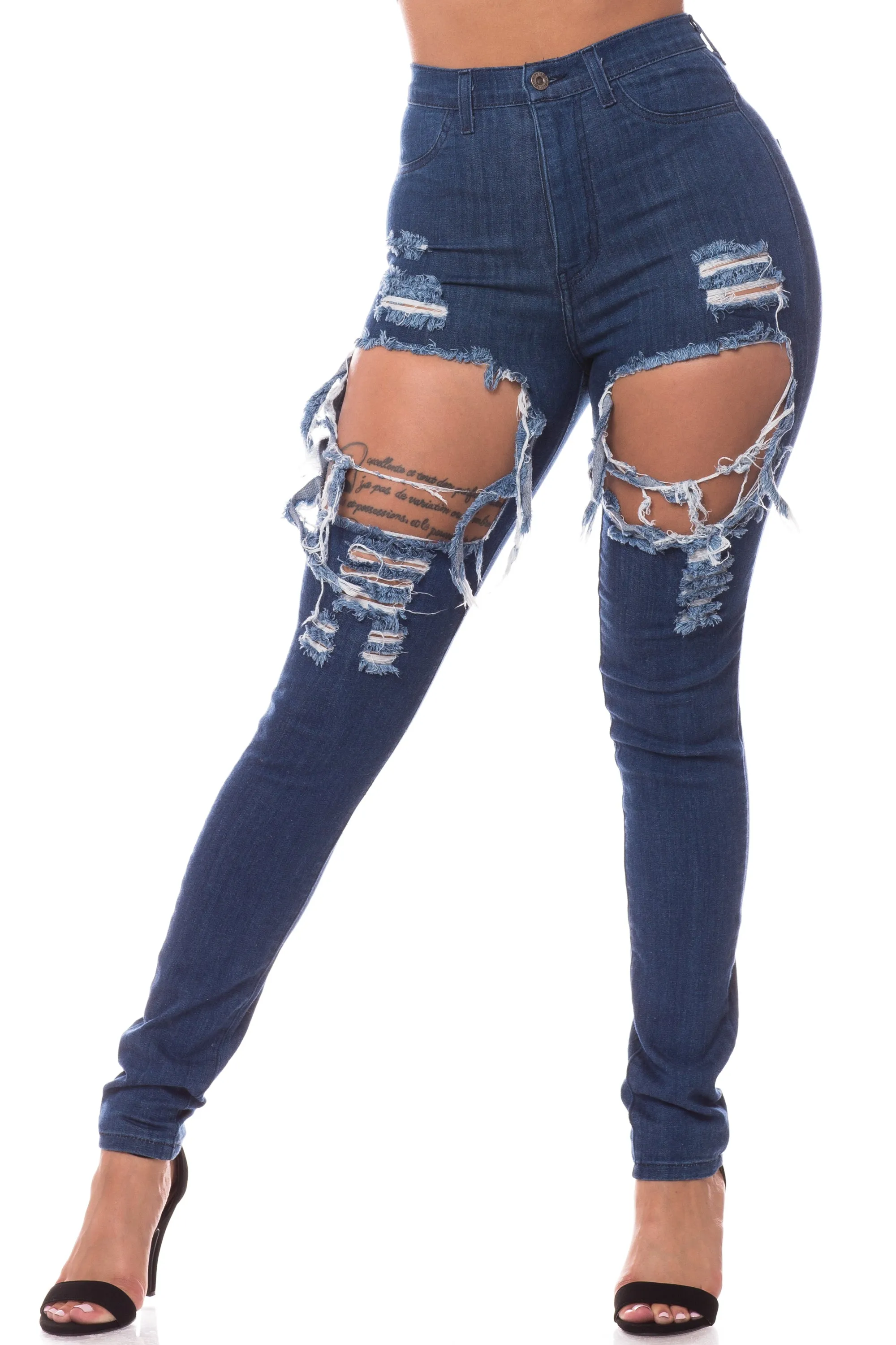 4303 Women's High Waisted Distressed Skinny Jeans with Cut Outs