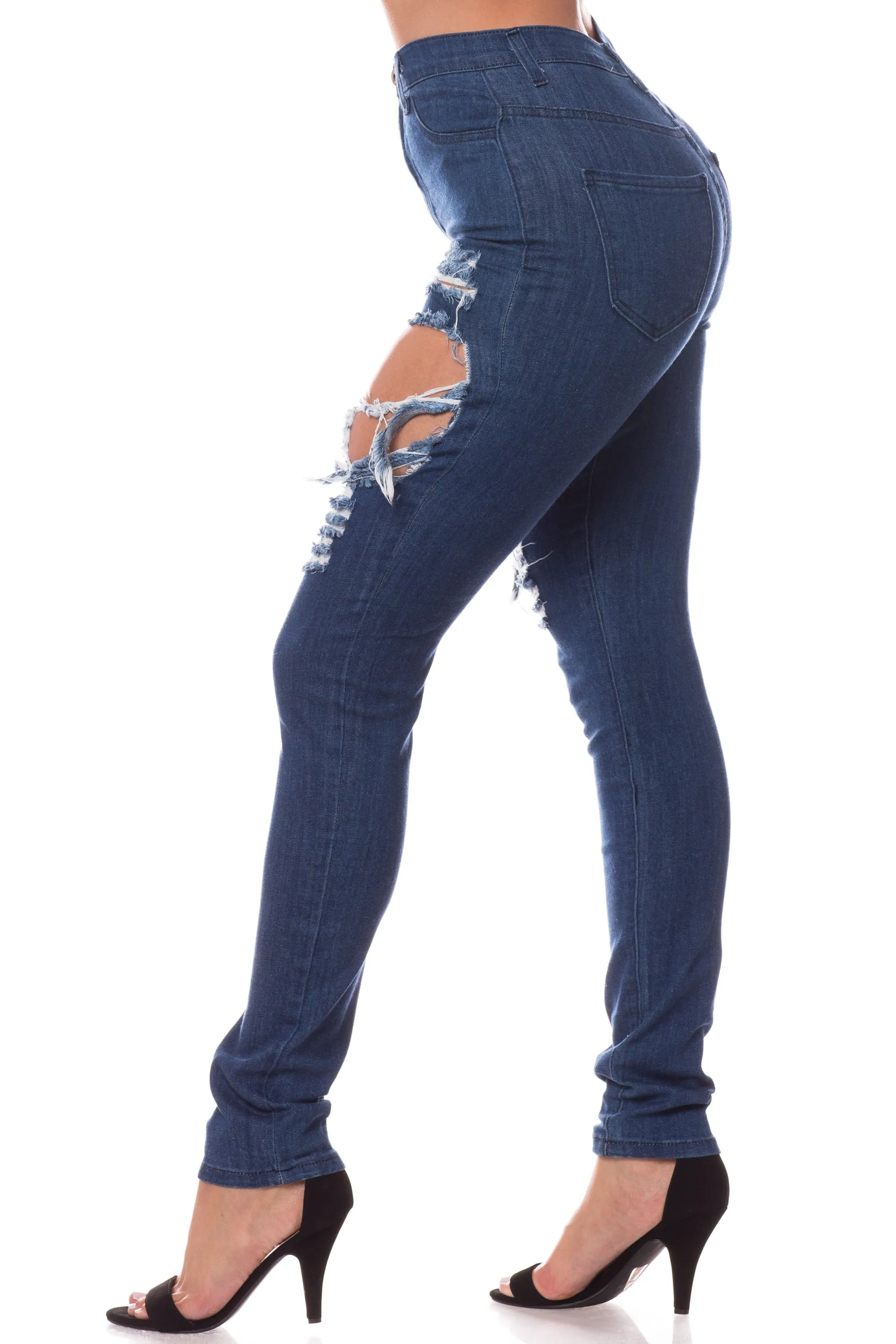 4303 Women's High Waisted Distressed Skinny Jeans with Cut Outs