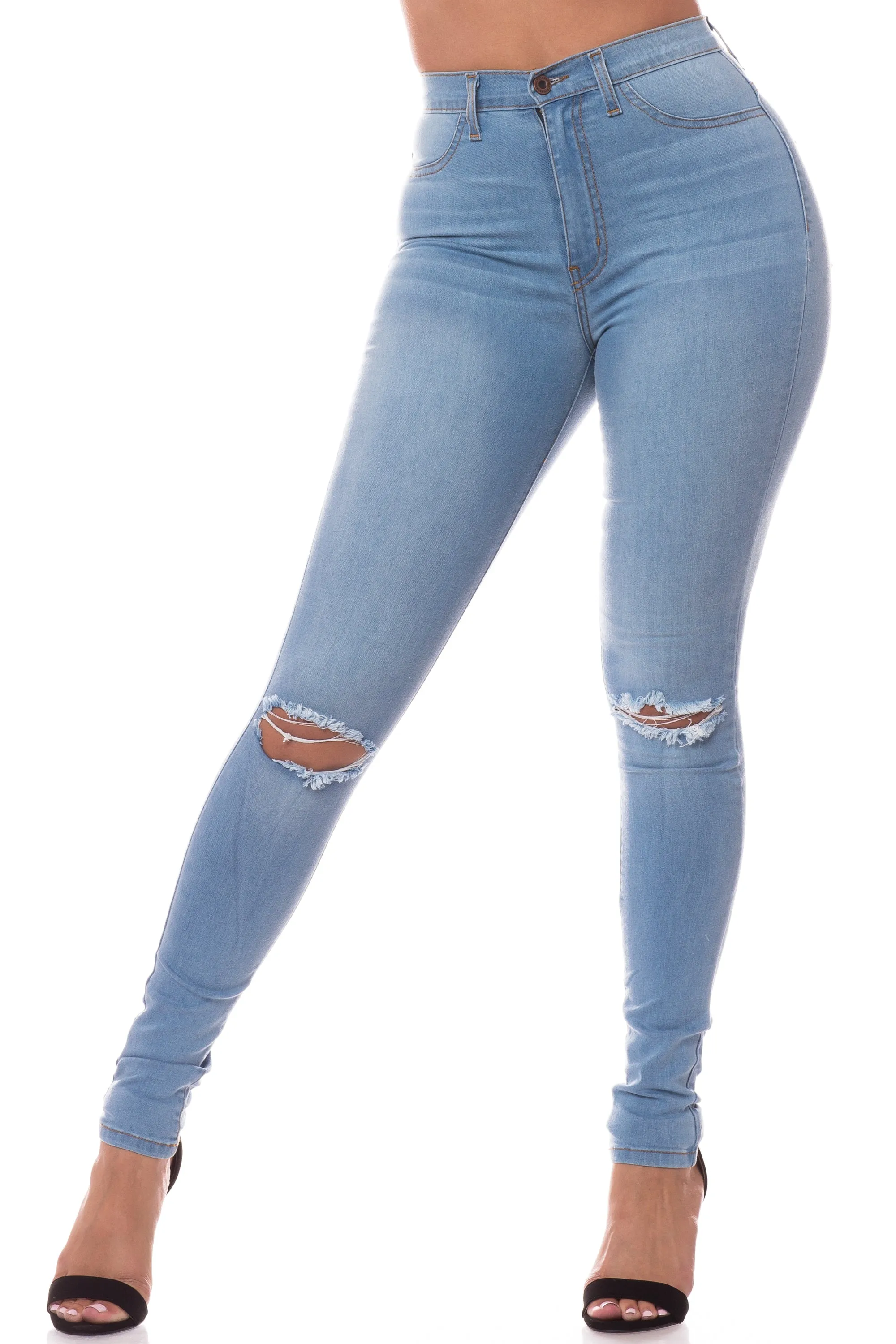 4341 Super High Waisted Distressed Skinny Jeans