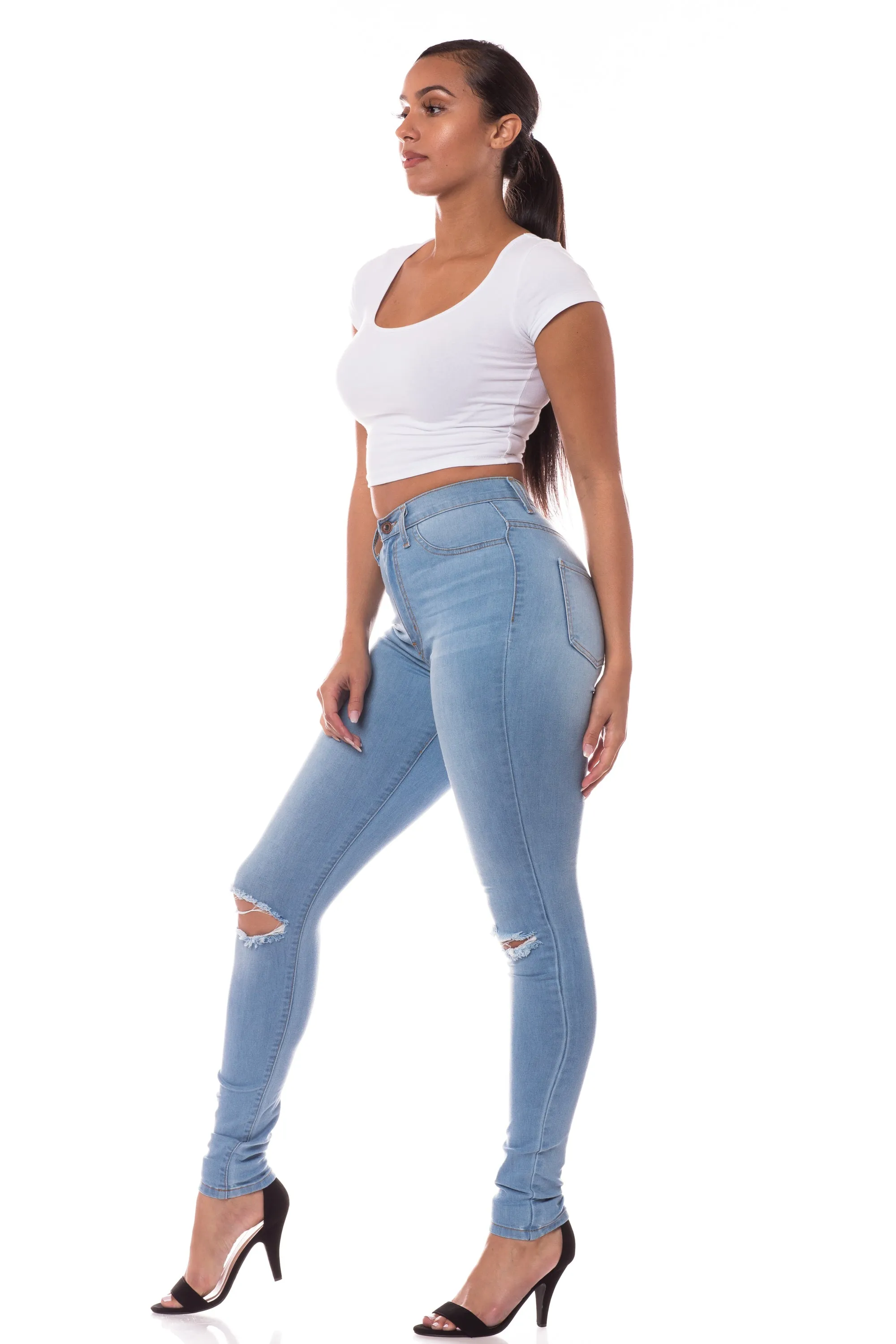 4341 Super High Waisted Distressed Skinny Jeans