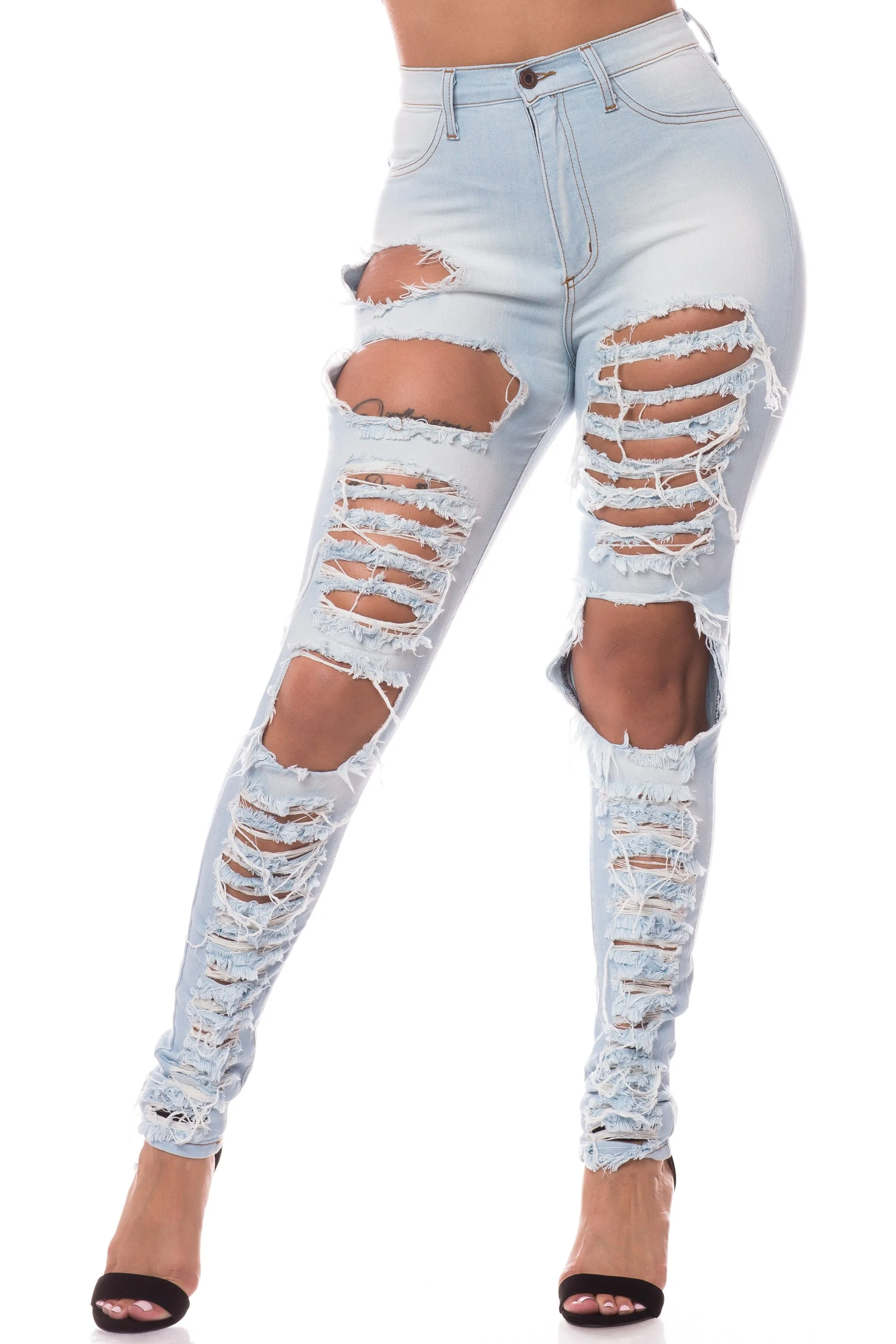 4350 Super High Waisted Distressed Skinny Jeans with Cut Outs