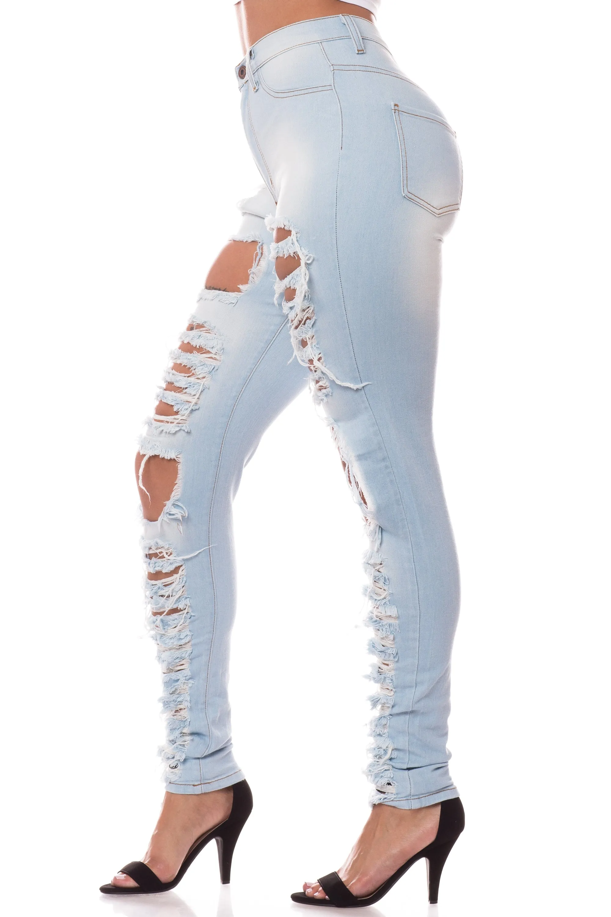 4350 Super High Waisted Distressed Skinny Jeans with Cut Outs