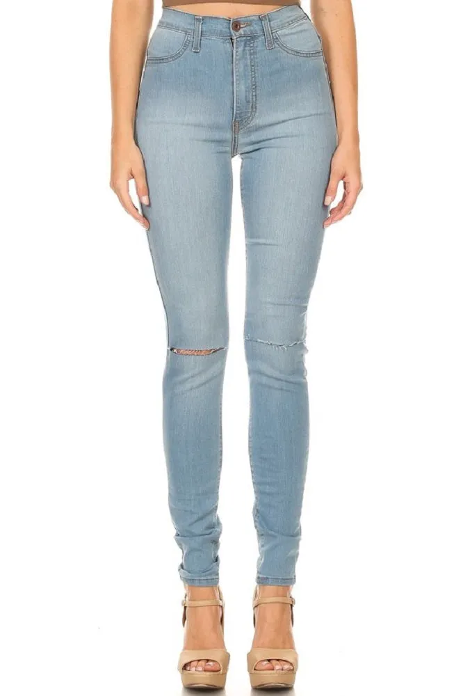 4373 Women's High Waisted Distressed Skinny Jeans