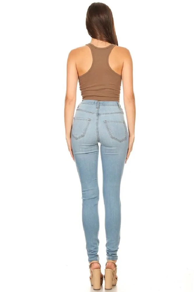 4373 Women's High Waisted Distressed Skinny Jeans