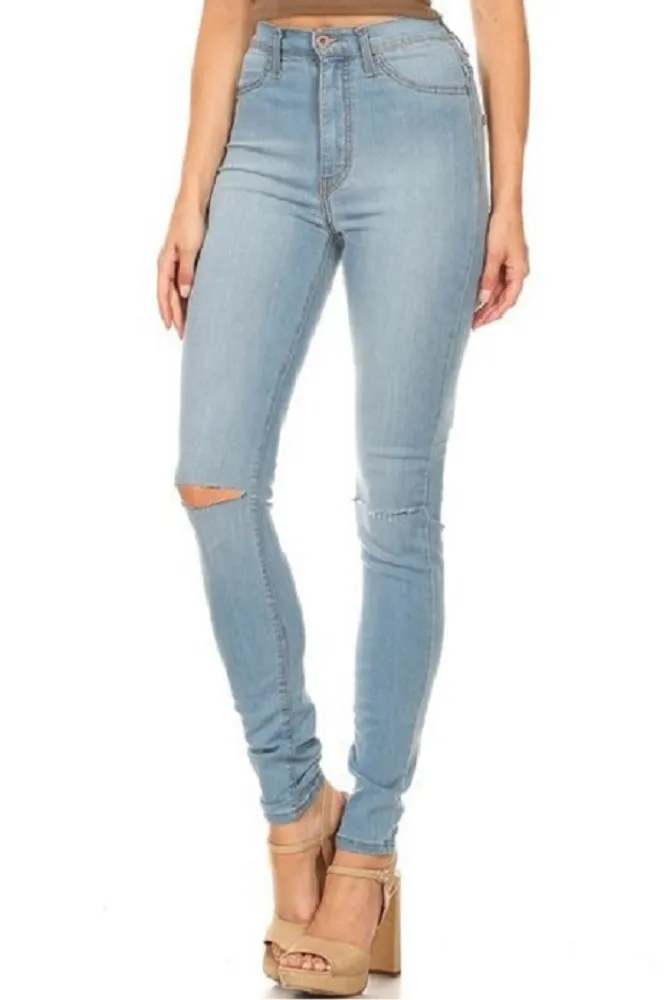 4373 Women's High Waisted Distressed Skinny Jeans