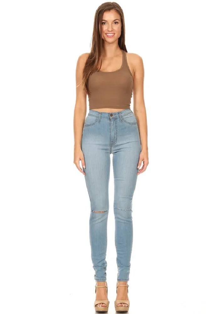 4373 Women's High Waisted Distressed Skinny Jeans