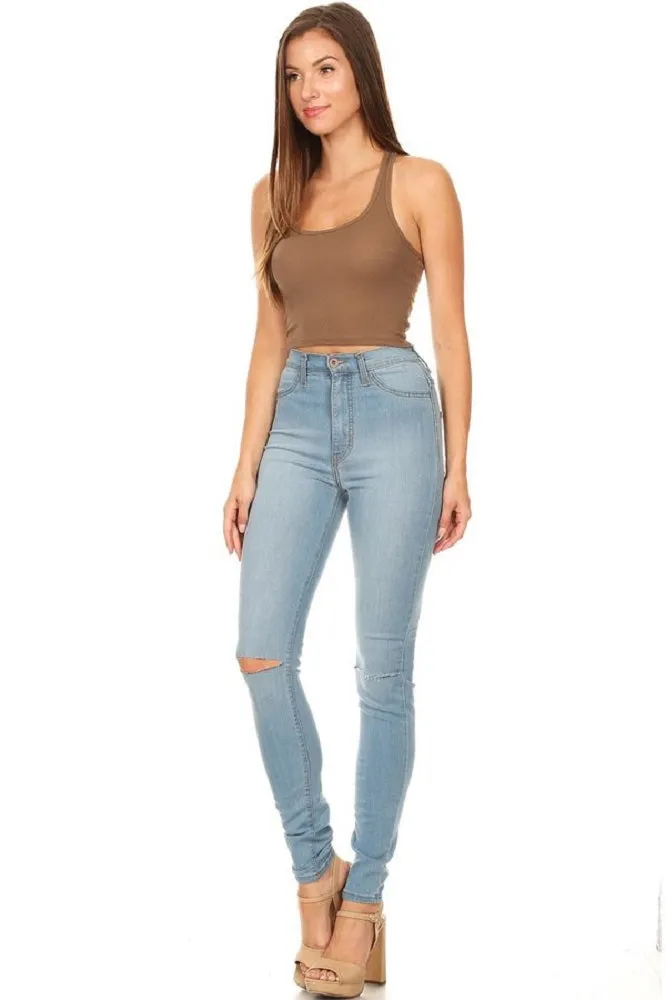 4373 Women's High Waisted Distressed Skinny Jeans