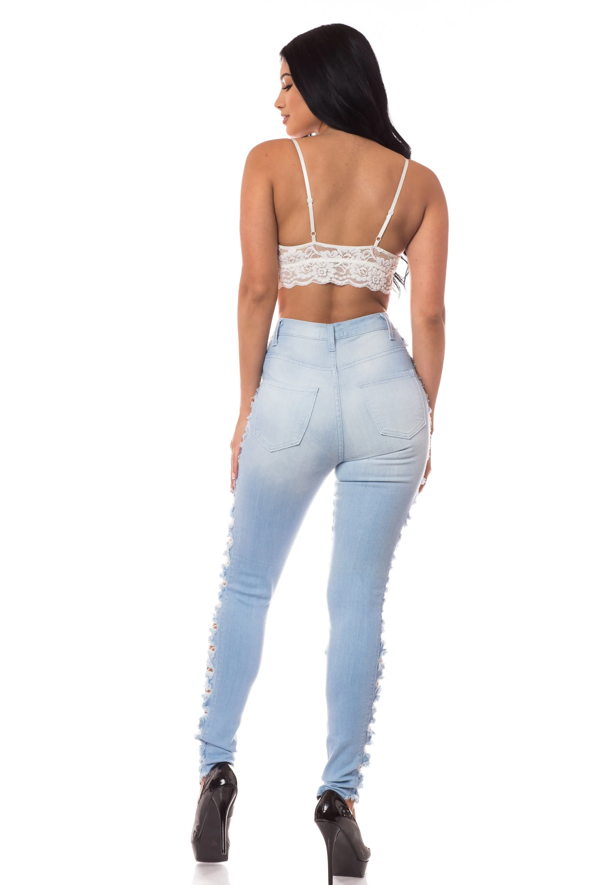 4383 Women's High Waisted Distressed Skinny Jeans with Cut Outs