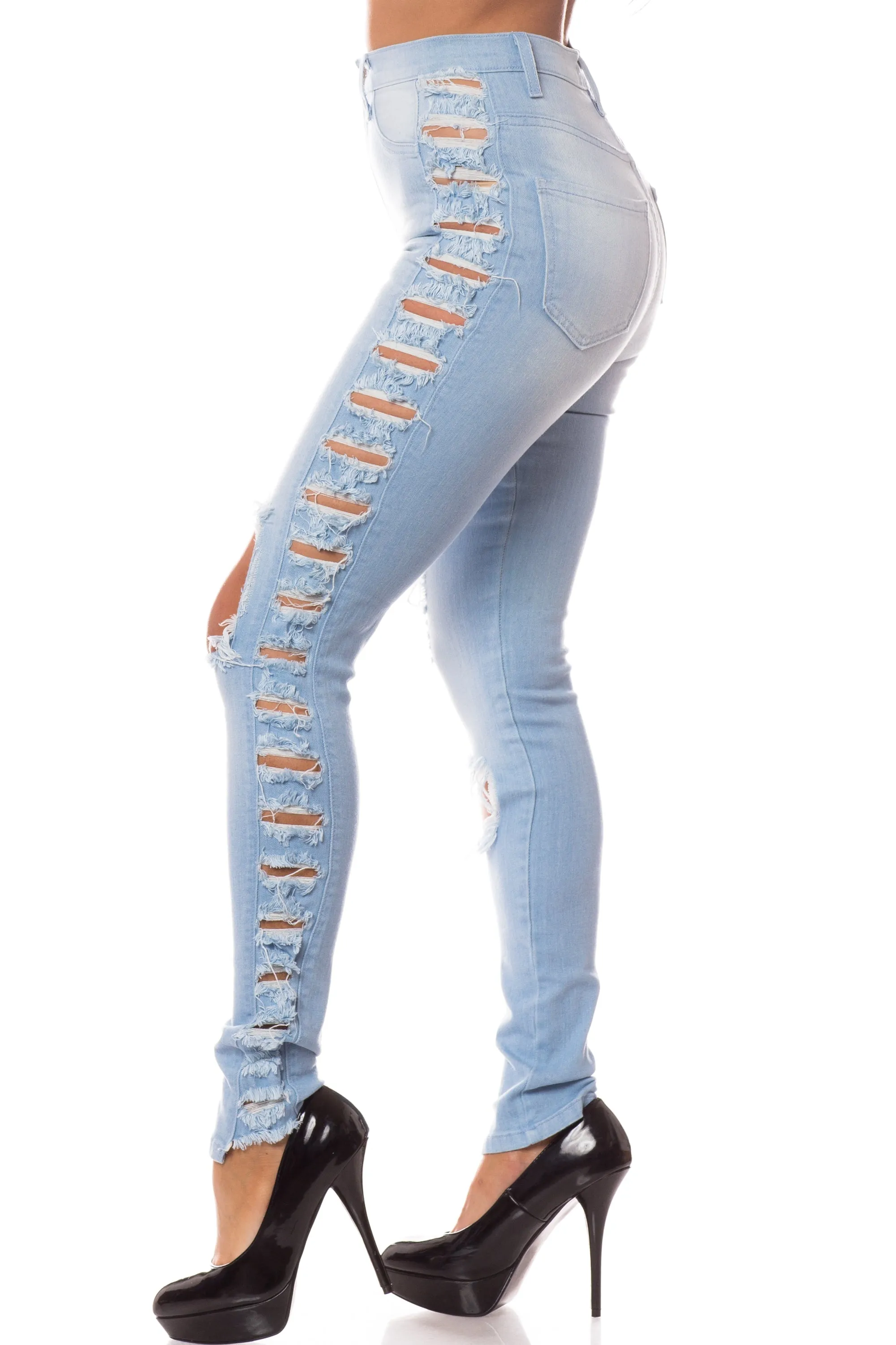 4383 Women's High Waisted Distressed Skinny Jeans with Cut Outs