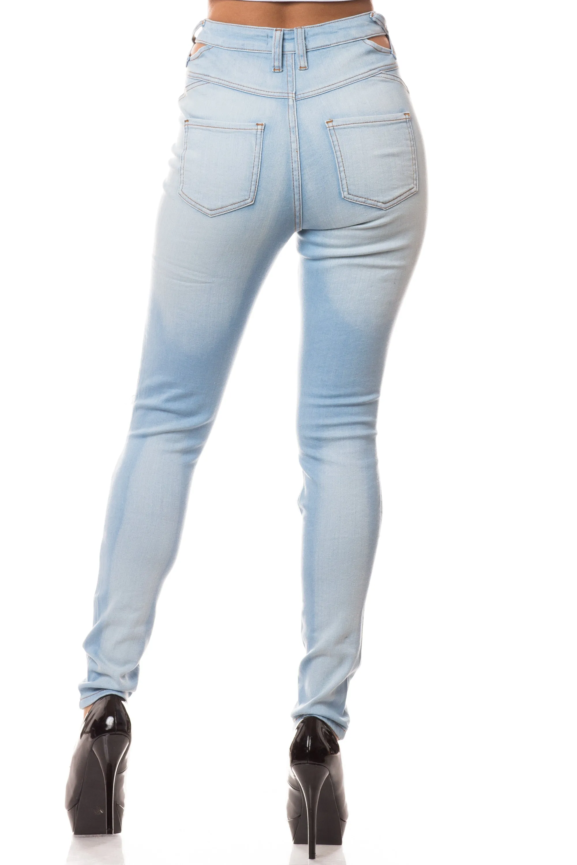 4390 Women's High Waisted Distressed Skinny Jeans with Cut Outs