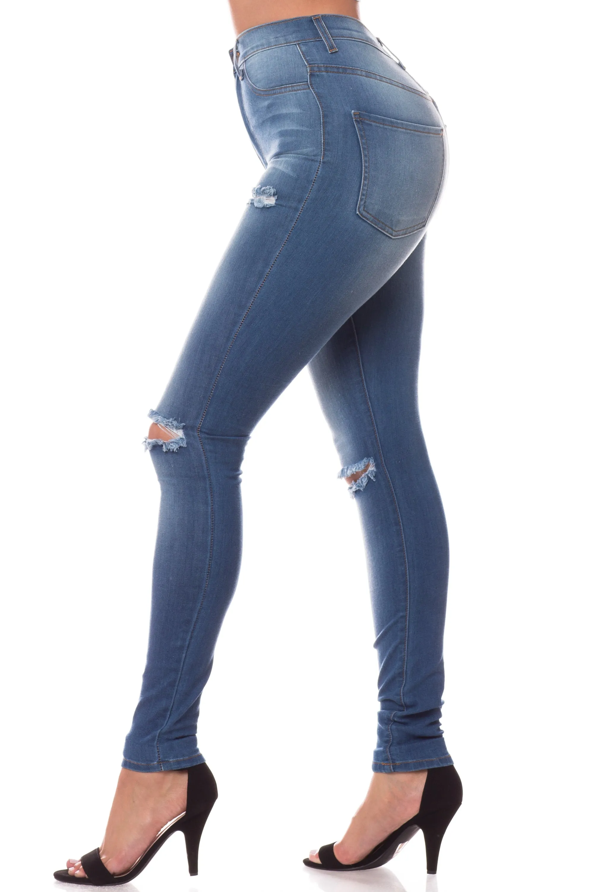 4399 Women's Super High Waisted Distressed Skinny Jeans